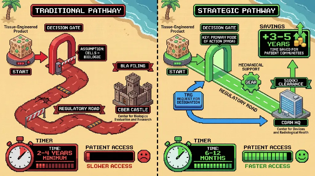 Infographic for: Tissue Engineering's Hidden Shortcut: Why "Device" Classification Could Cut 3-5 Years Off Your Timeline