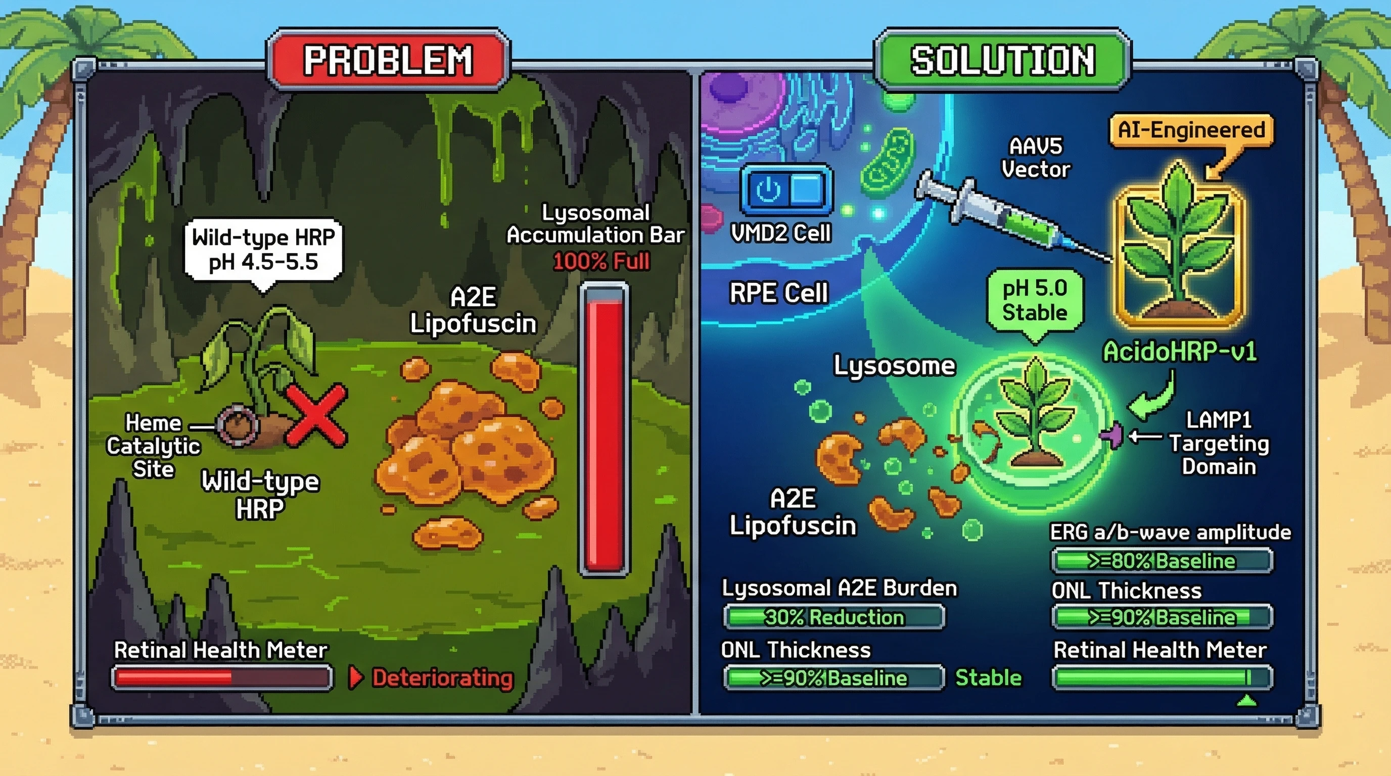 Infographic for: An AI-scaffolded, lysosome-targeted peroxidase engineered by RFdiffusion and ProteinMPNN with a substrate-optimised A...