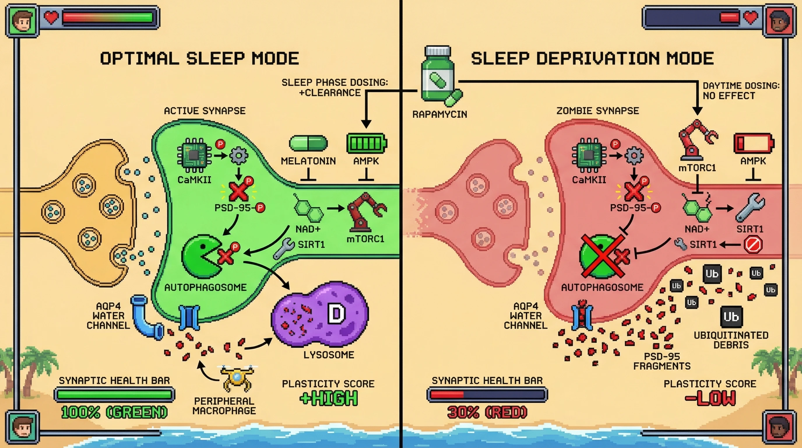 Infographic for: Sleep-dependent synaptic triage: activity-tagged proteins dictate glymphatic-autophagic selection of synapses for preservation or elimination
