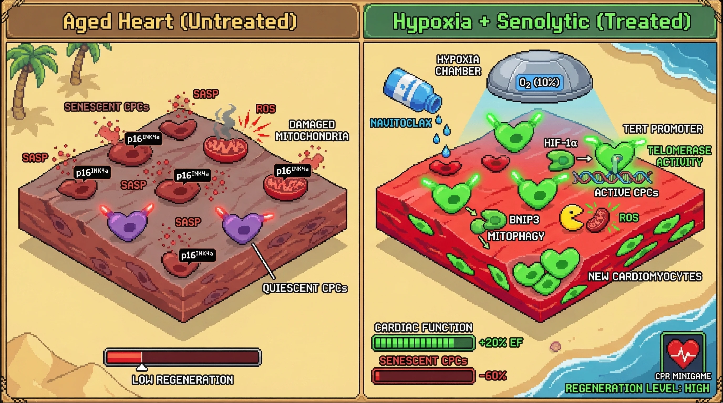 Infographic for: Hypoxia‑Primed Selection of Telomere‑Competent Cardiac Progenitors Mimics Germline Quality Control