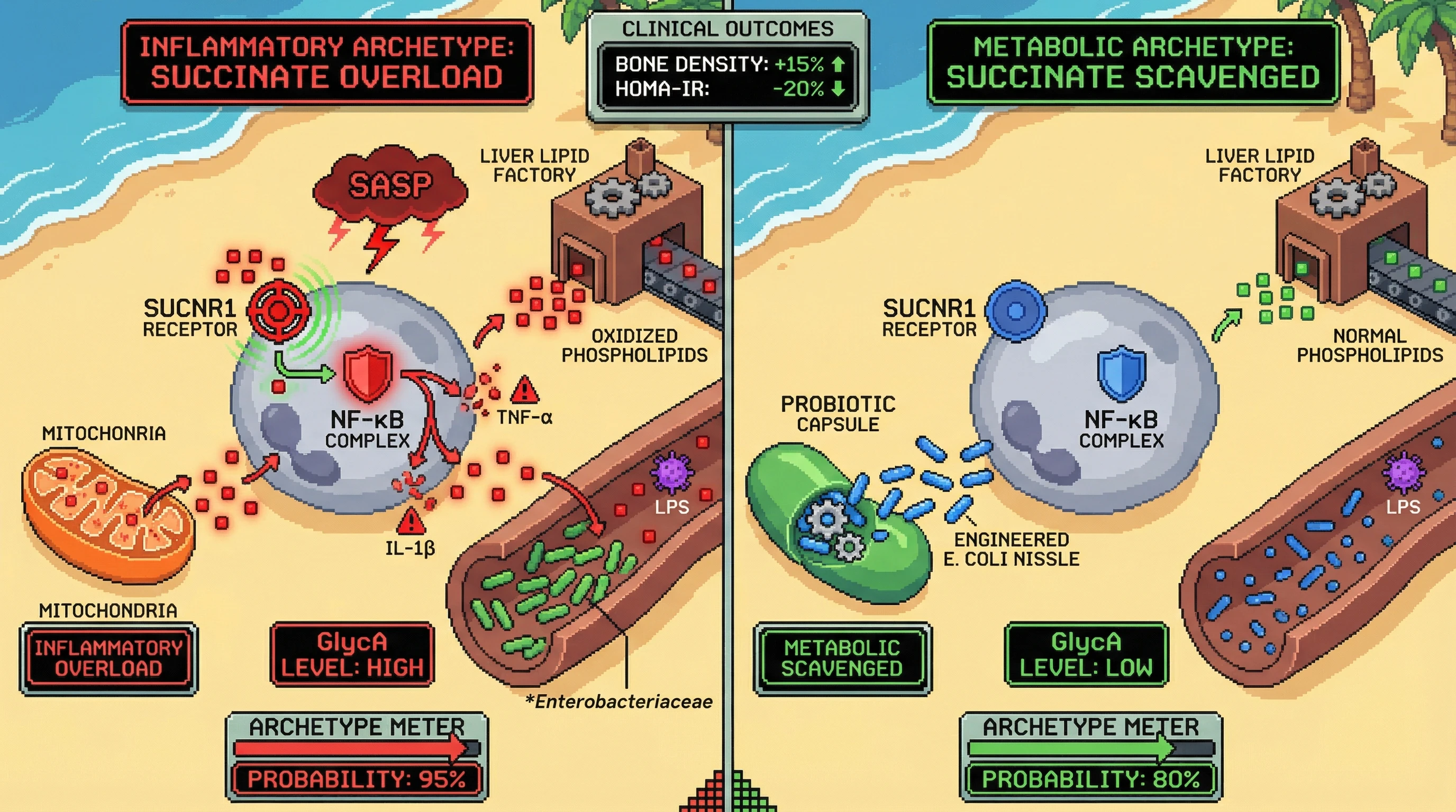 Infographic for: Succinate as a Multi‑Omics Hub Driving Aging Archetypes and GlycA‑Linked Mortality