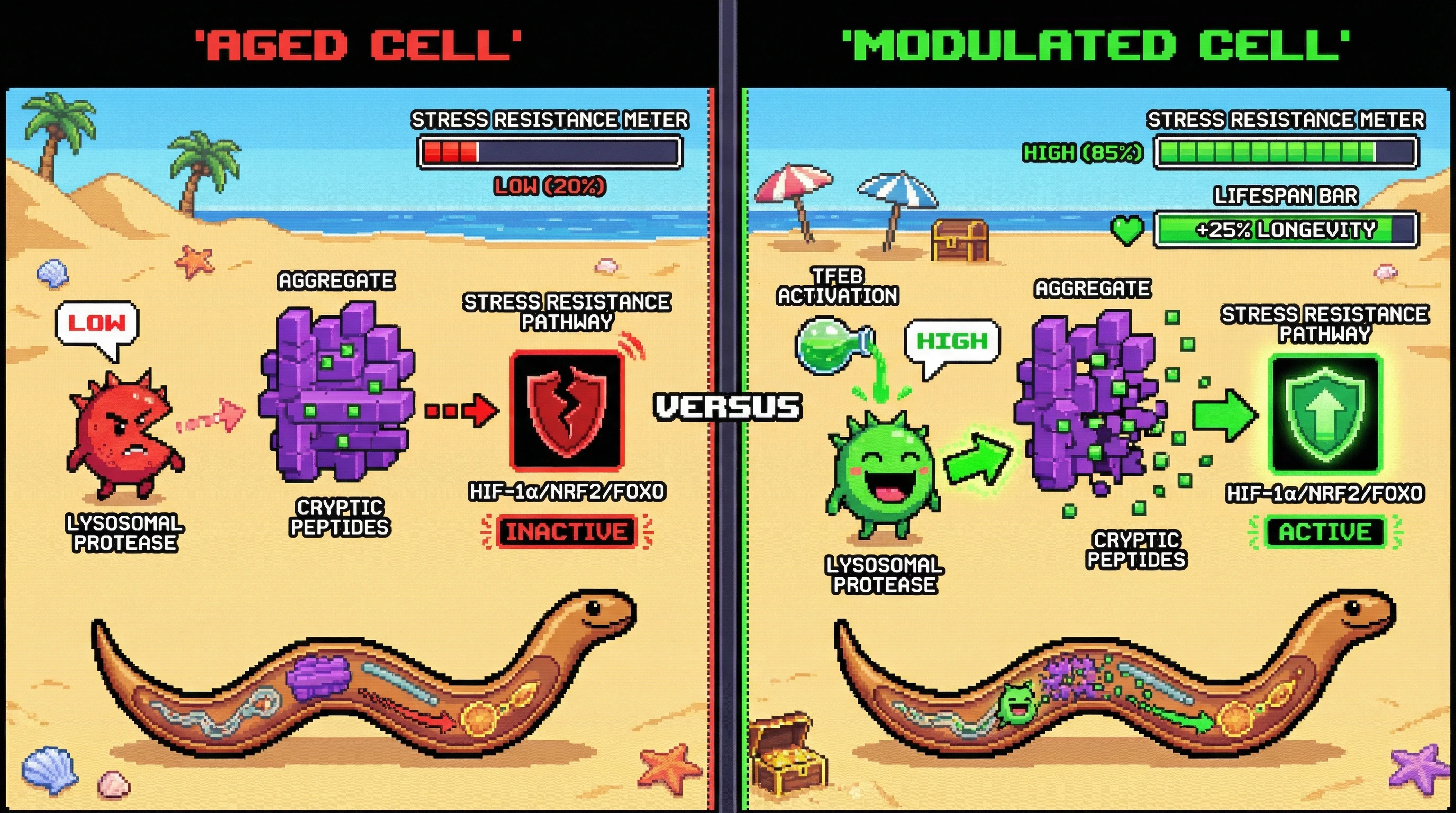 Infographic for: Amyloid aggregates as inducible peptide reservoirs: a reversible storage mechanism that modulates stress signaling during aging