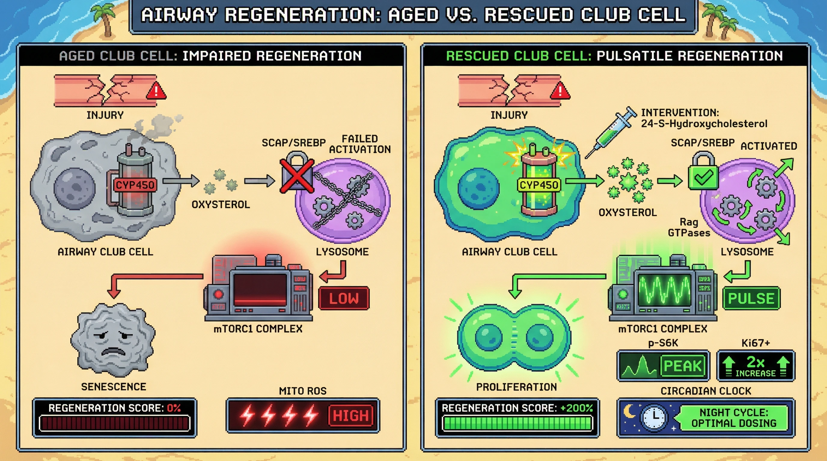 Infographic for: Restoring Pulsatile mTOR Signaling Through Circadian‑Gated CYP450 Modulation Rescues Club Cell Regeneration in Aged Airways