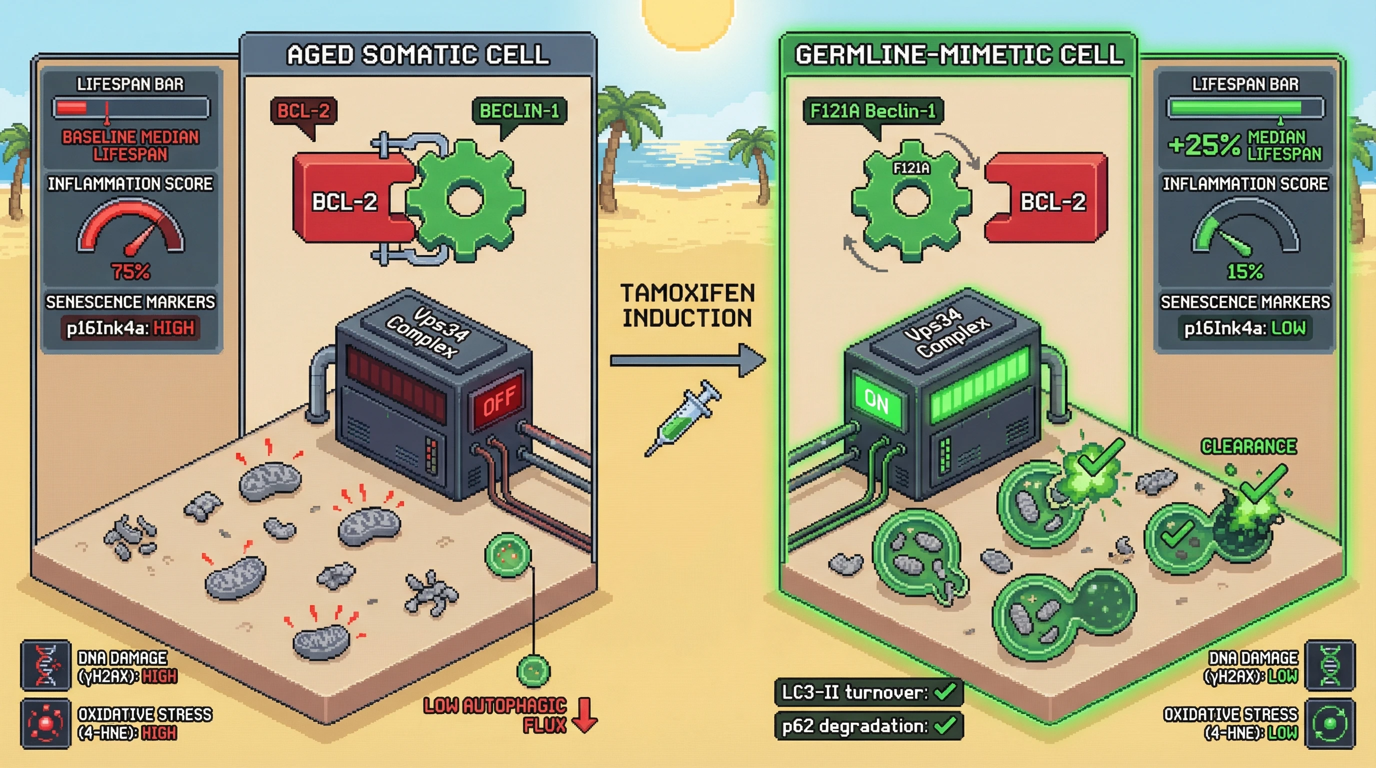Infographic for: Testing Germline-Level BCL-2/Beclin-1 Disruption in Somatic Tissues to Boost Autophagy and Extend Healthspan