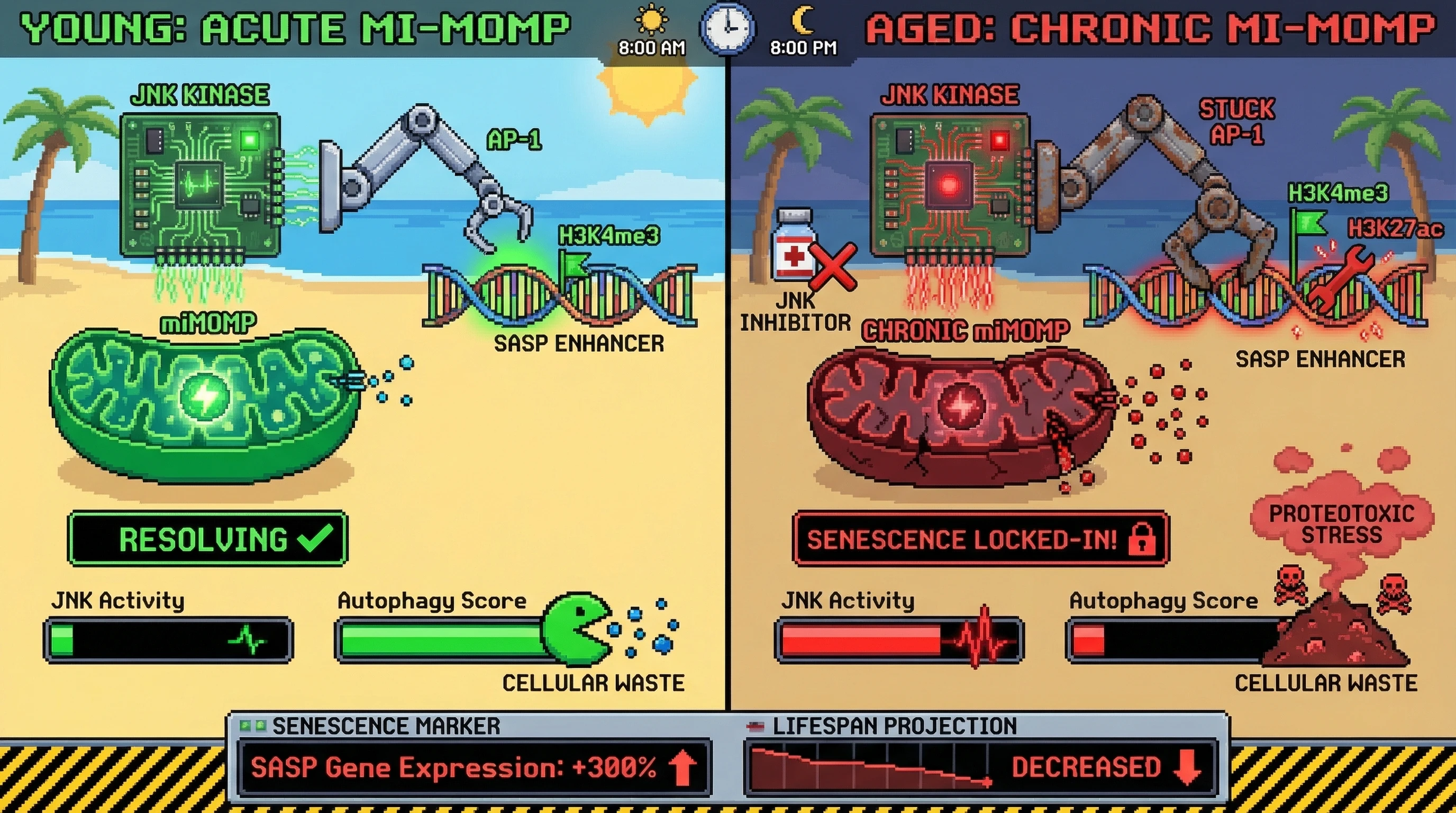 Infographic for: Temporal Dynamics of JNK-AP-1 Signaling in Senescence Lock-In: A Mechanistic Hypothesis