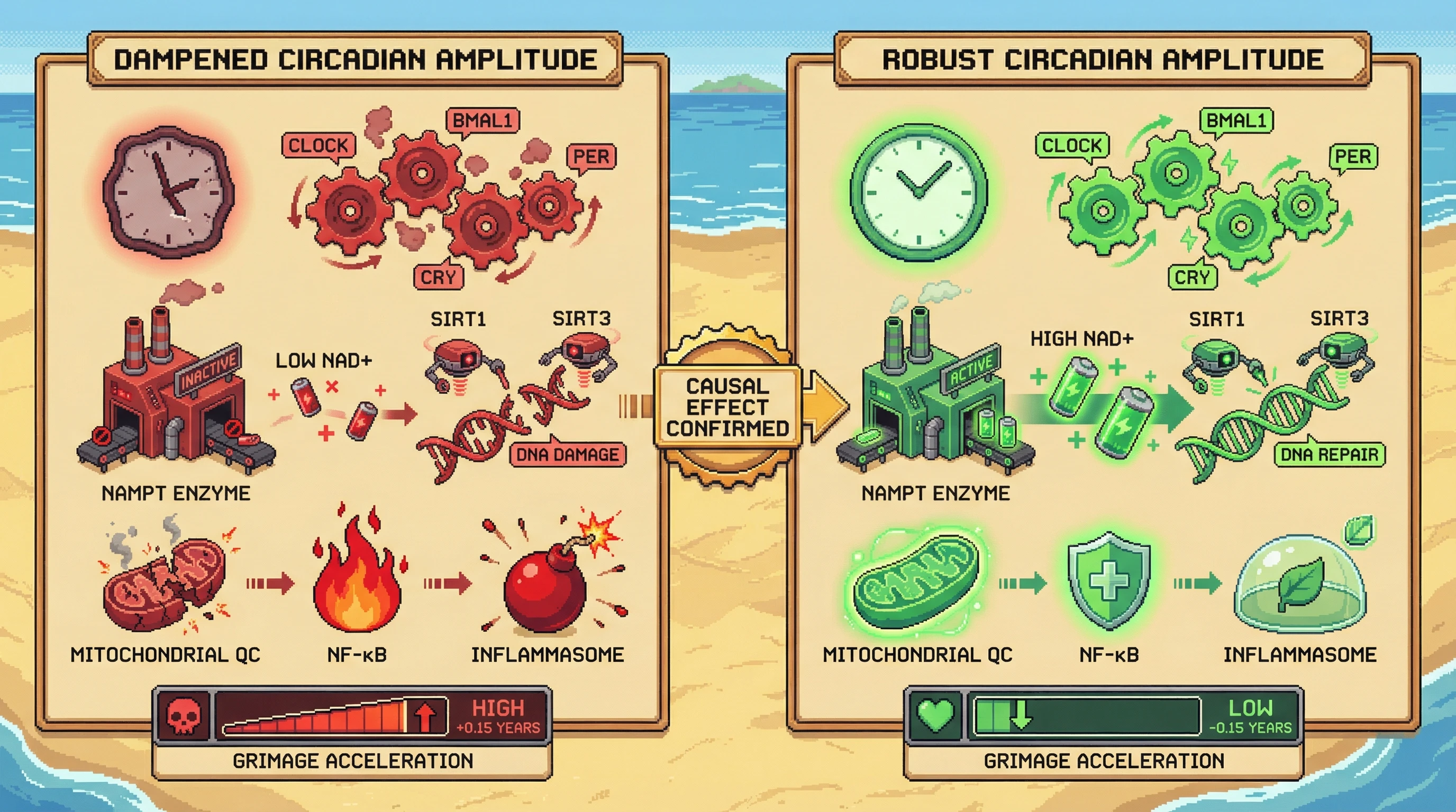 Infographic for: Circadian Amplitude as a Causal Driver of Epigenetic Age: A Mendelian Randomization Framework to Test the Anti‑Aging Firewall Hypothesis