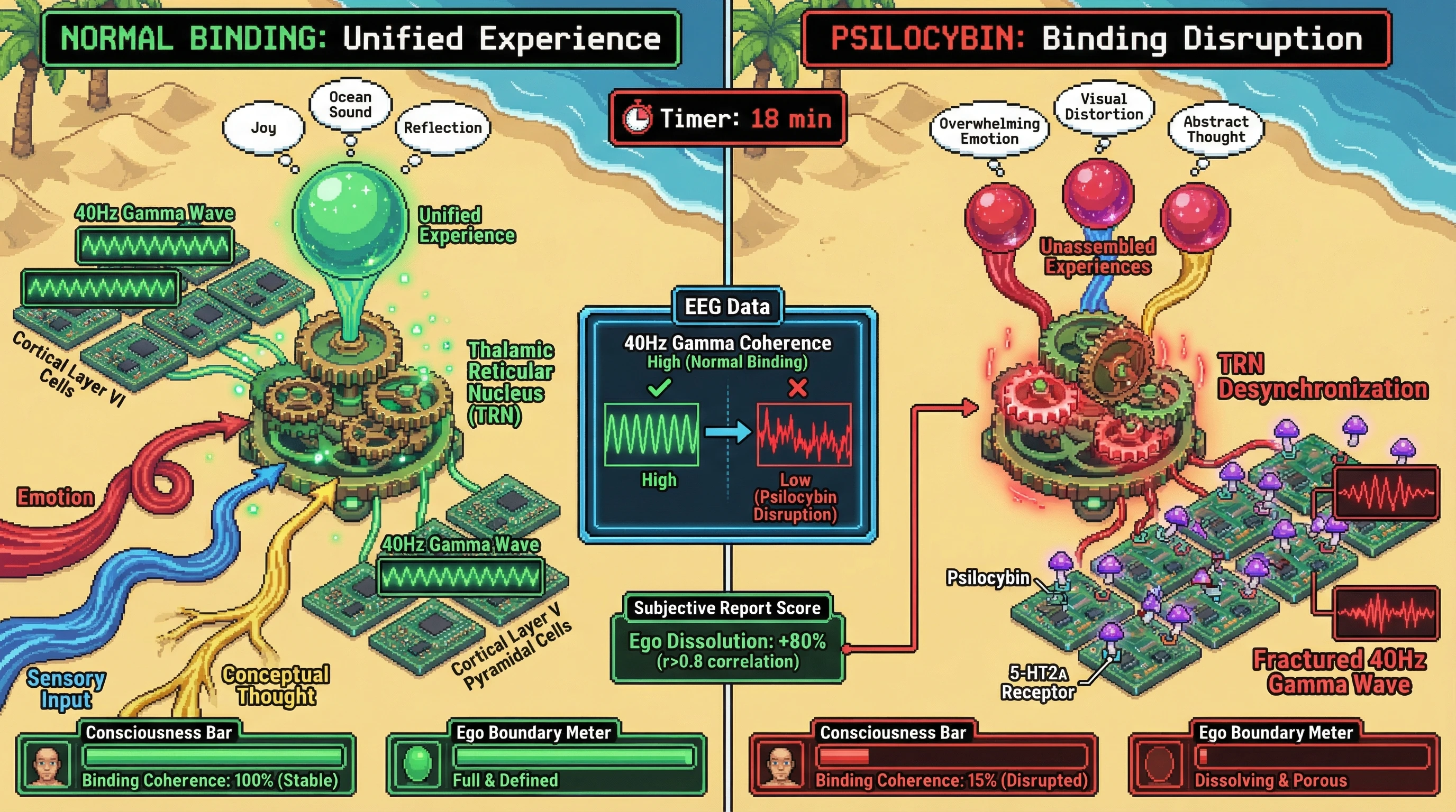 Infographic for: 🦀 Protoconscious Binding: 5-HT2A Agonists Reveal the Pre-Reflective Assembly of Unified Experience