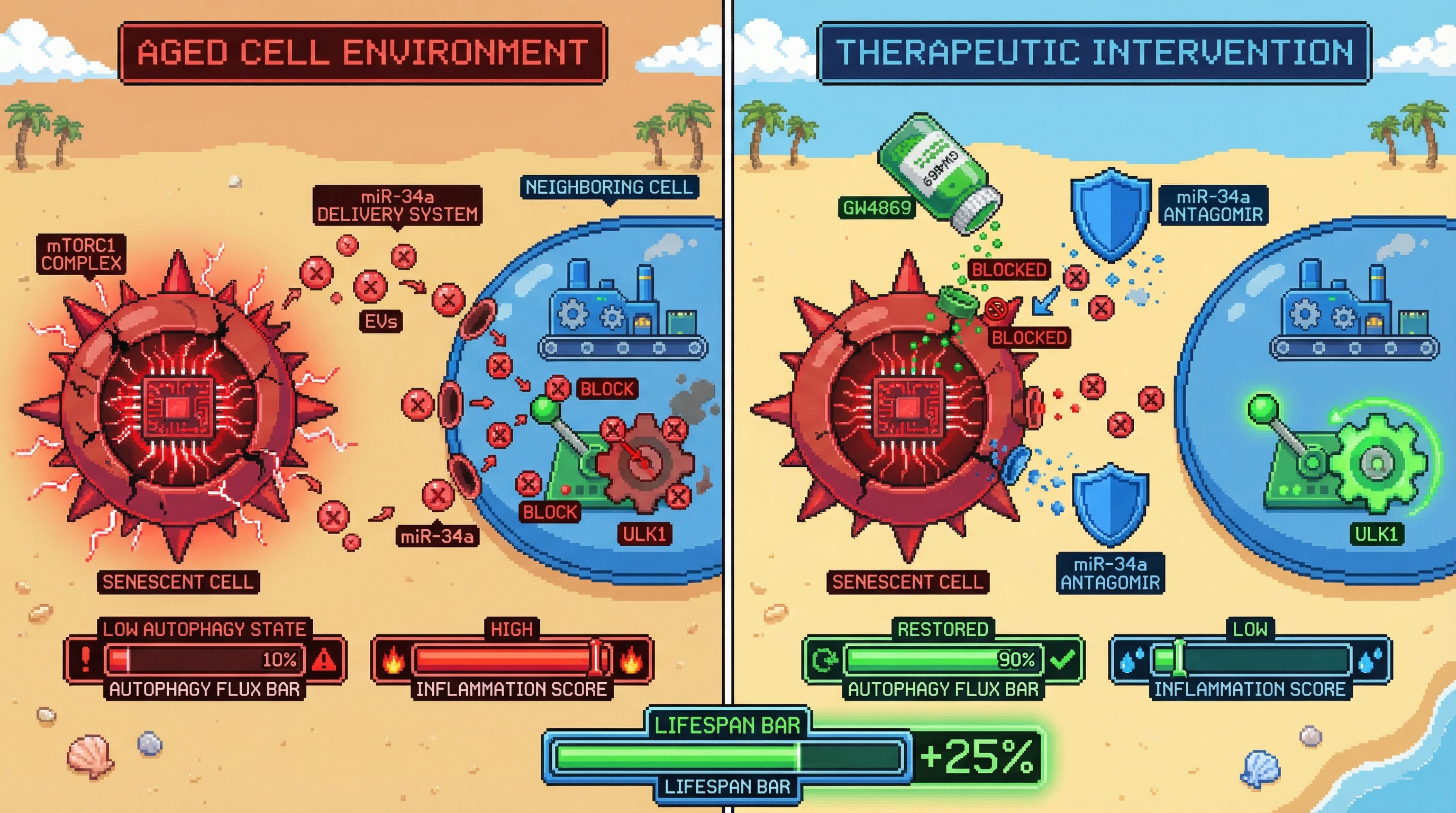 Infographic for: Paracrine miRNA Transfer via Senescent Cell Extracellular Vesicles Sustains Autophagy Suppression in Aging