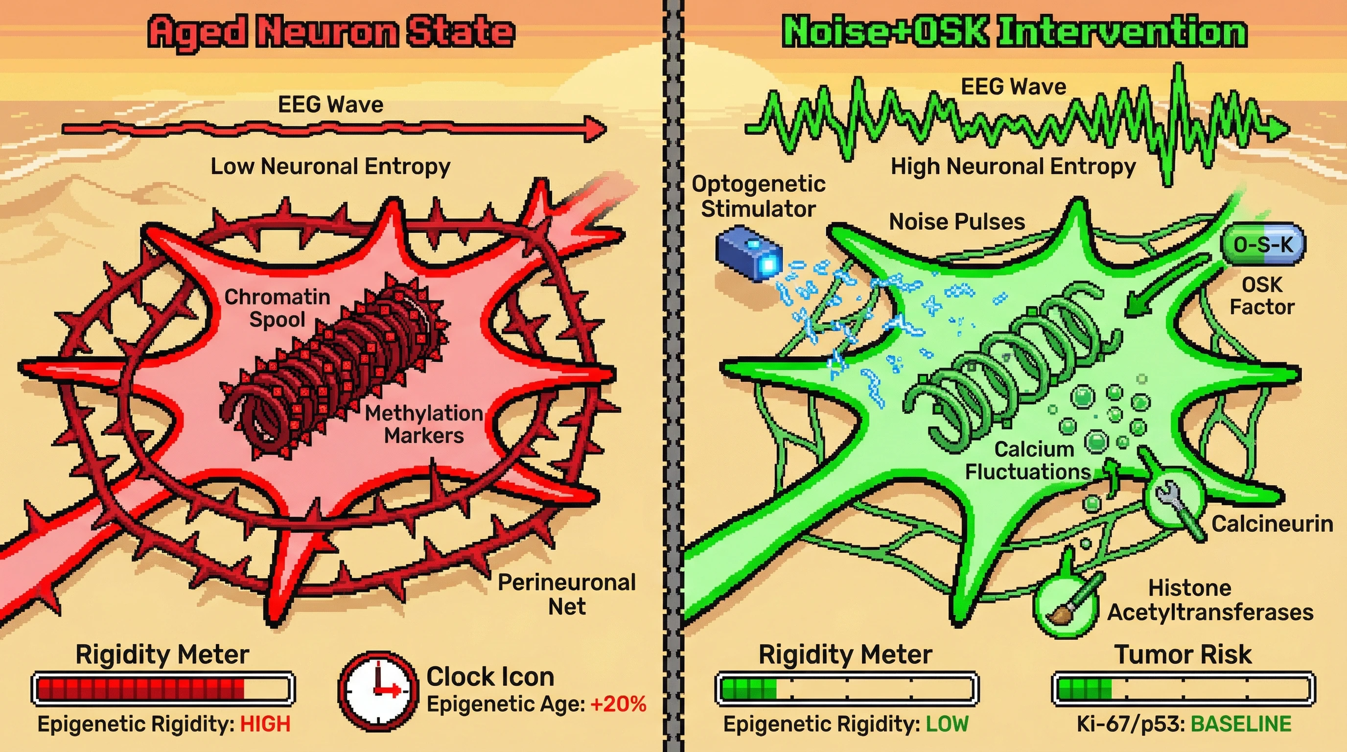 Infographic for: Noise-Induced Epigenetic Fluidity: Harnessing Stochastic Neural Activity to Reverse Age-Related Over-Consolidation