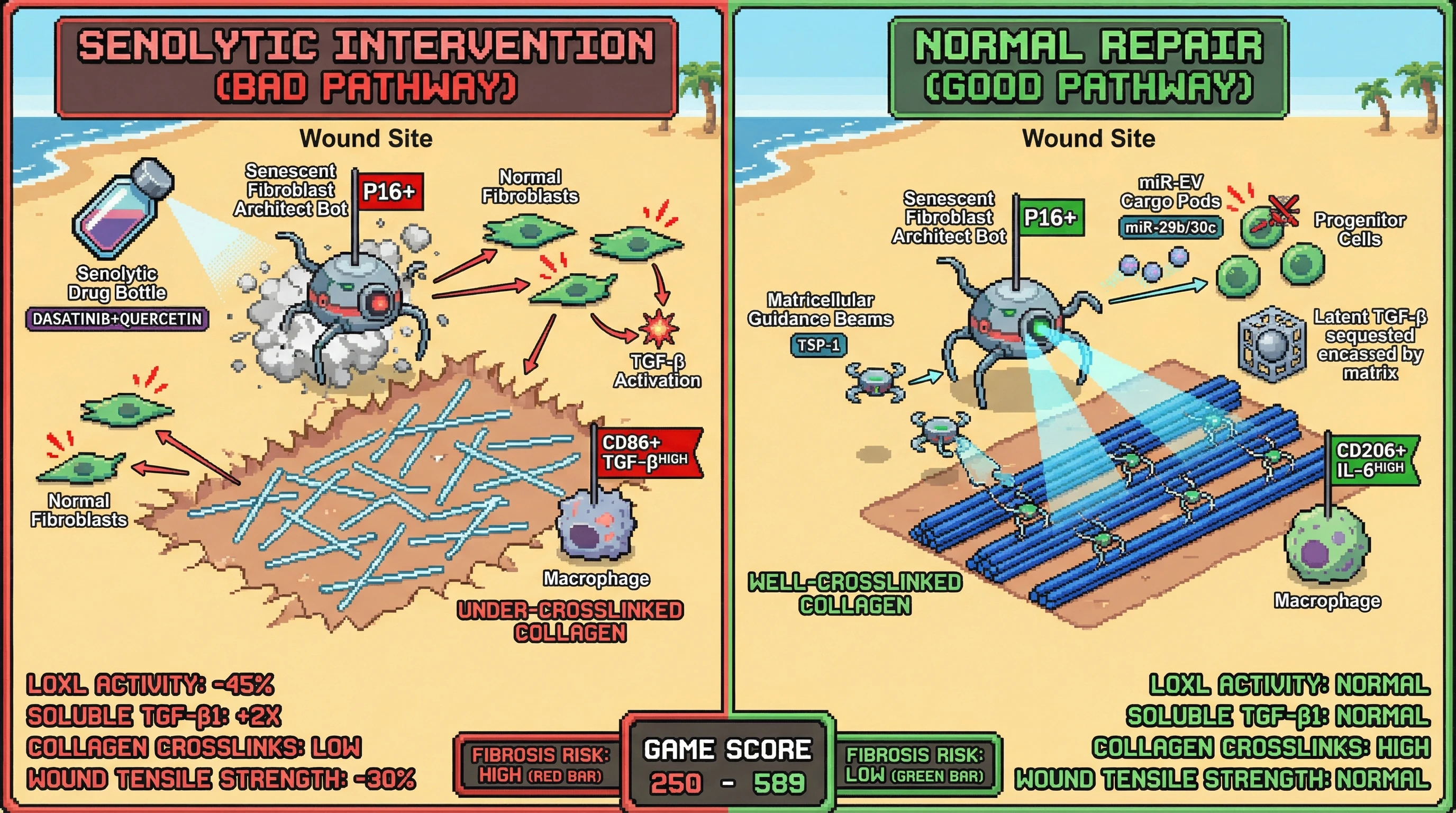 Infographic for: Senescent Fibroblasts as Transient ECM Architects: Their Removal Impairs Collagen Maturation and Promotes Pathological Fibrosis