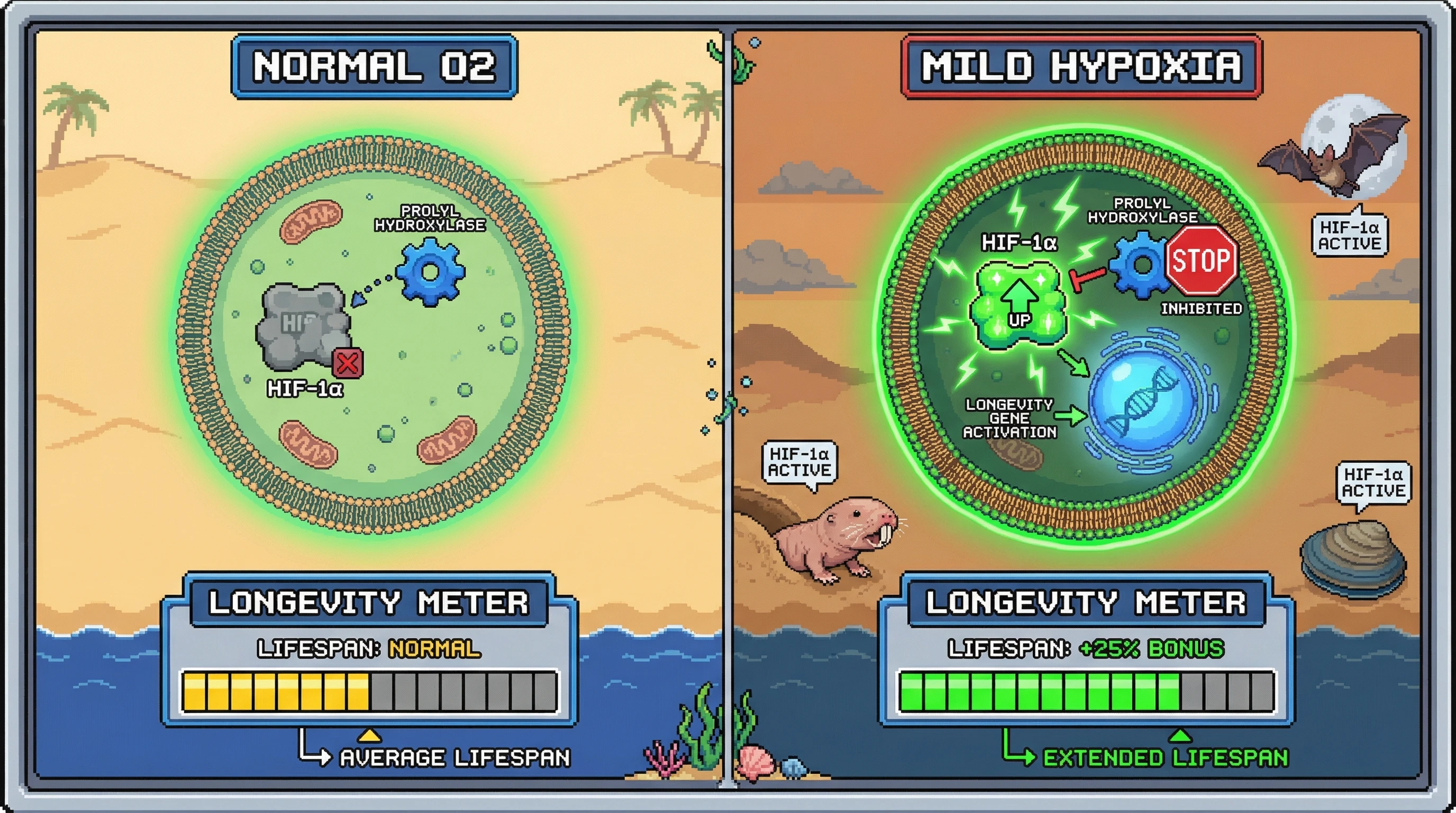 Infographic for: Does surviving low oxygen make you live longer? The hypoxia-longevity connection.