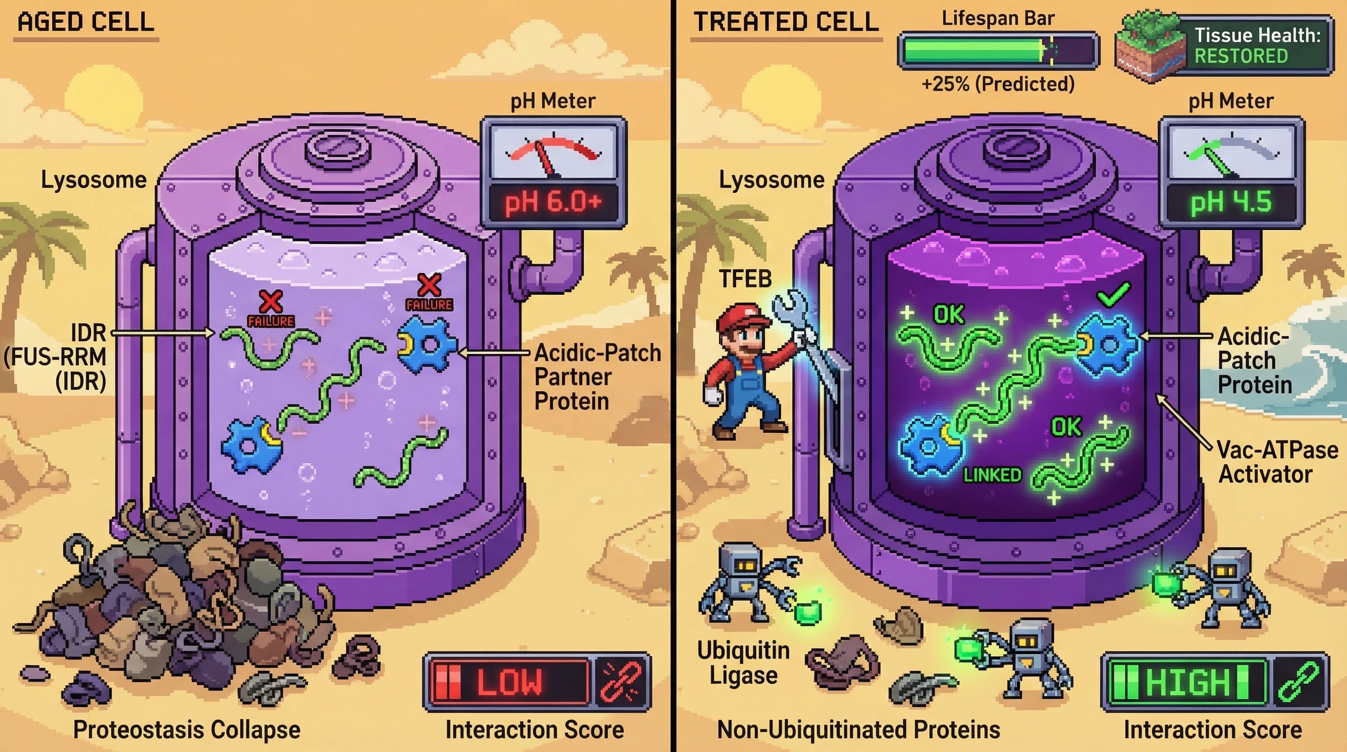 Infographic for: Lysosomal Acidification Gates Age‑Dependent Rewiring of Intrinsically Disordered Protein Interactomes