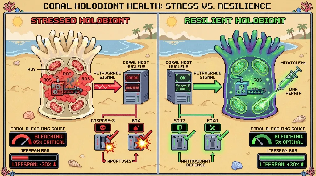 Infographic for: Symbiont Mitochondrial Genome as the Holobiont Aging Switch in Corals