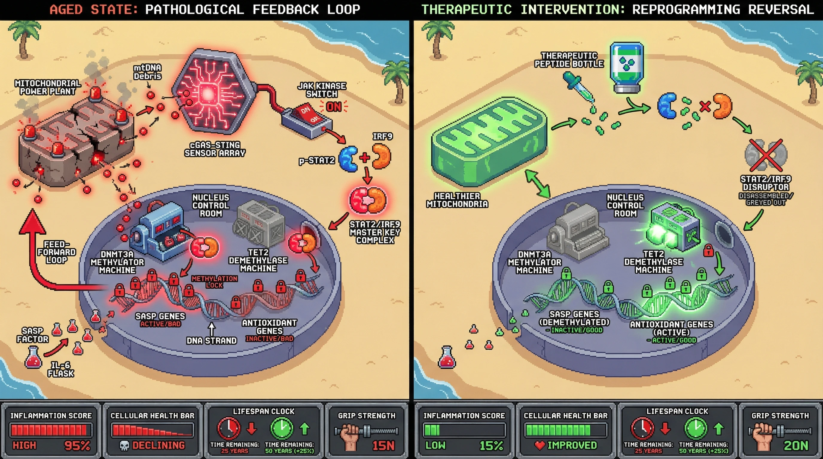 Infographic for: STAT2/IRF9‑driven epigenetic reprogramming as a unifying driver of aging hallmarks