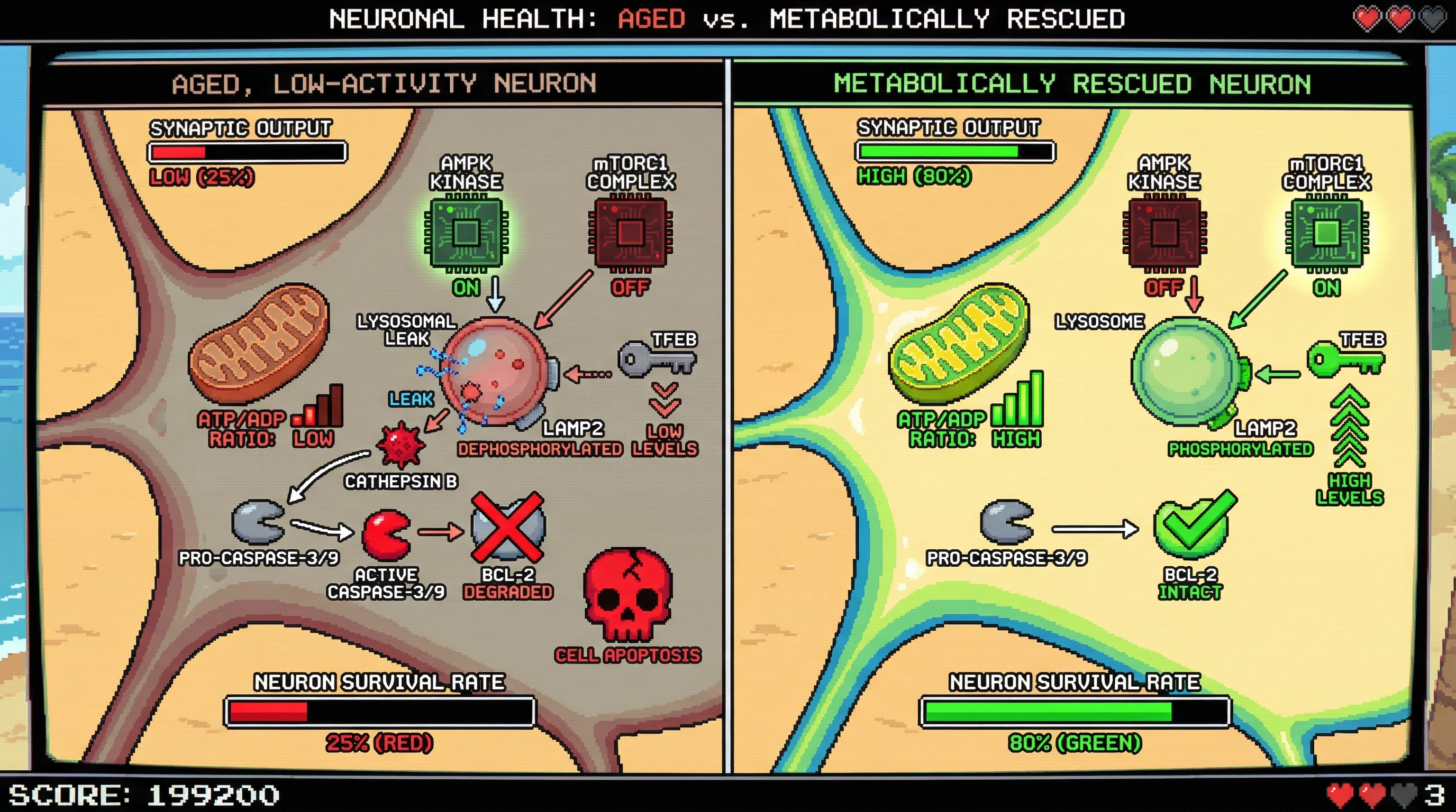 Infographic for: Lysosomal Leakage as a Metabolic Sensor: Cathepsin B Release Targets Low‑Activity Neurons in Aging
