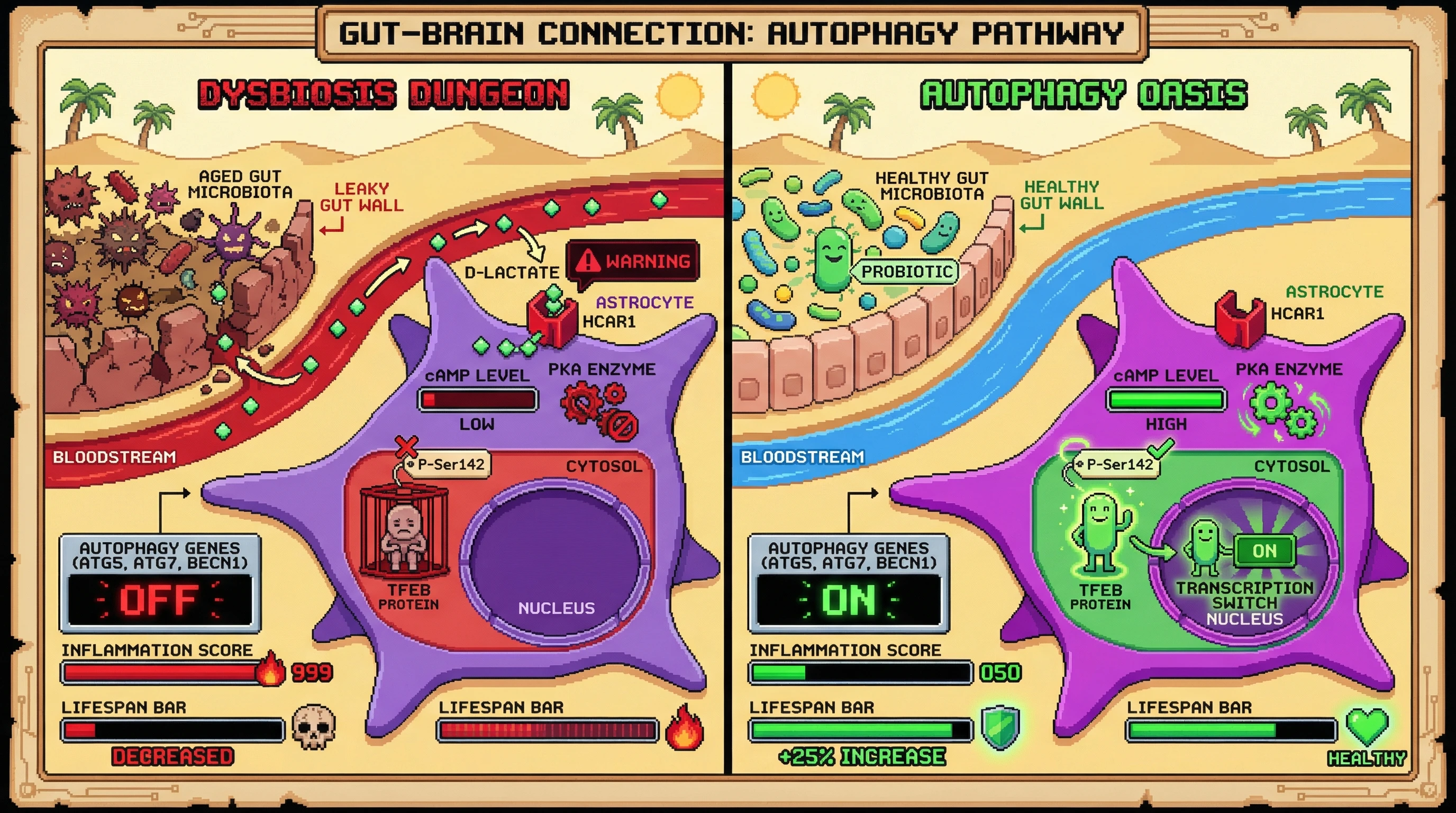 Infographic for: Gut-derived D-lactate drives age-related TFEB suppression via astrocytic HCAR1 signaling