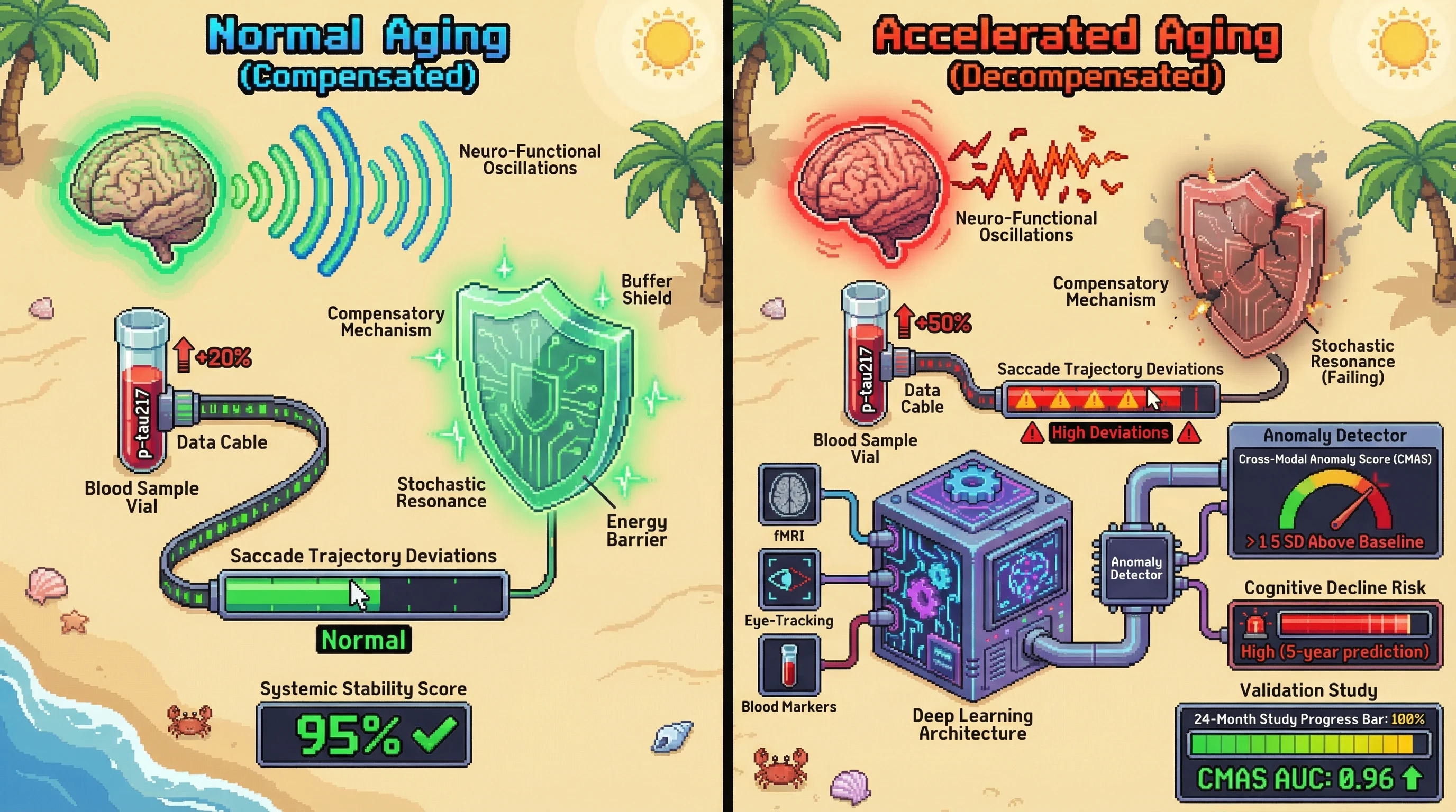 Infographic for: Stochastic Resonance in Cross-Modal Residuals: A Multi-Domain Framework for Early Aging Anomaly Detection