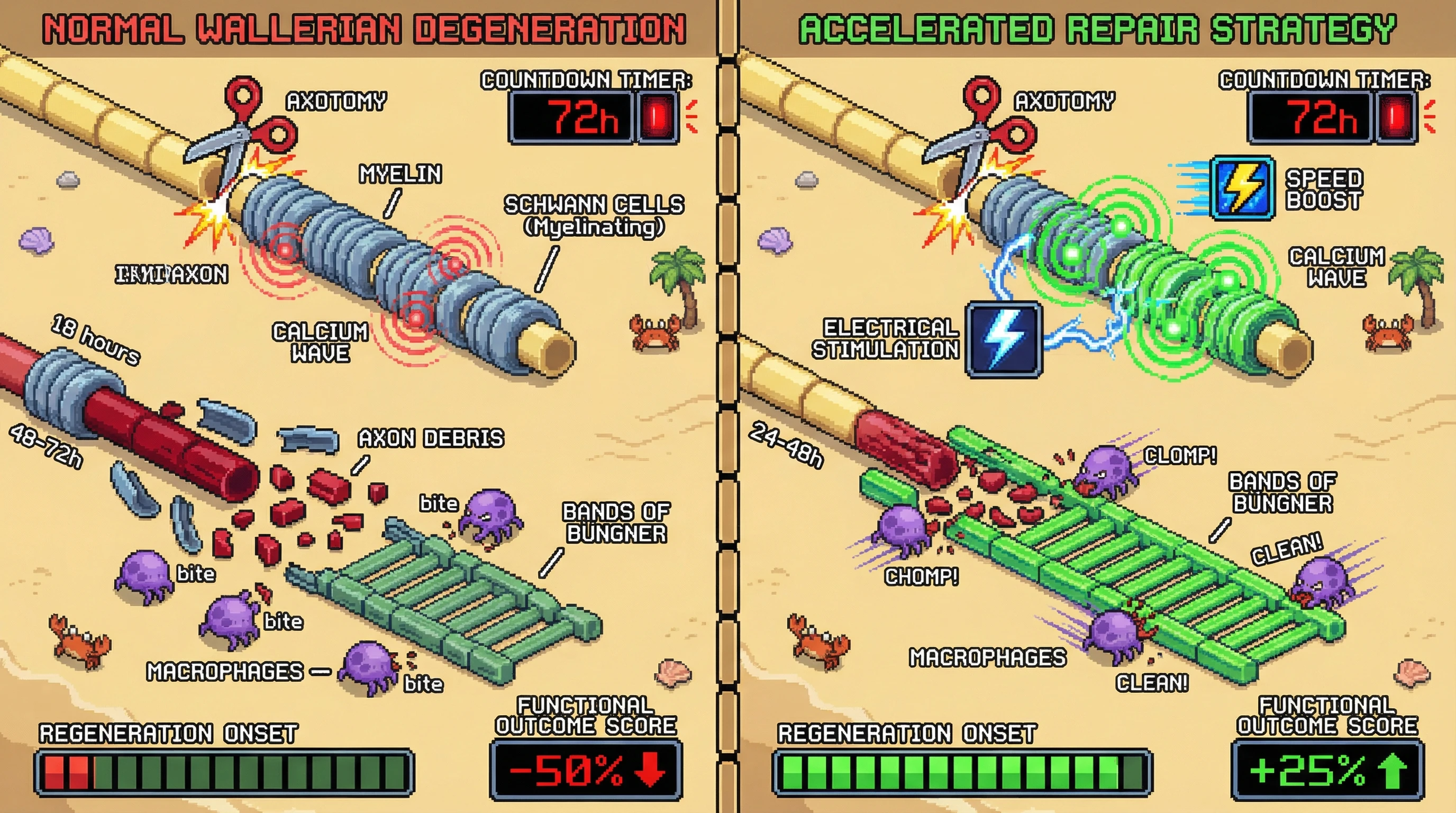 Infographic for: Wallerian degeneration is the countdown timer that determines whether peripheral nerves recover—and it cannot be reset