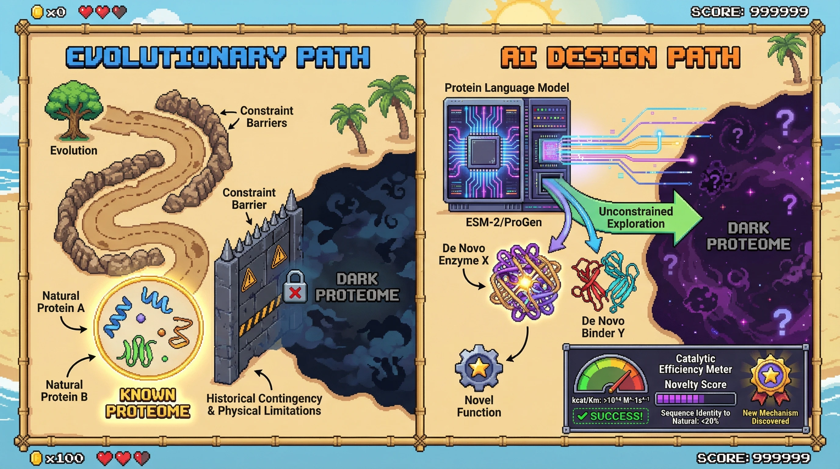 Infographic for: Protein Language Models Will Discover Functional Proteins With No Natural Homologs — The Dark Proteome of Possible Biology