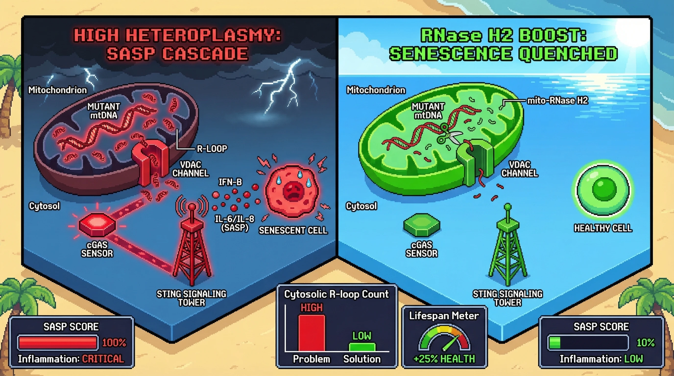 Infographic for: Mitochondrial RNA:DNA Hybrids as the Missing Link Between mtDNA Heteroplasmy and cGAS-STING-Driven Senescence