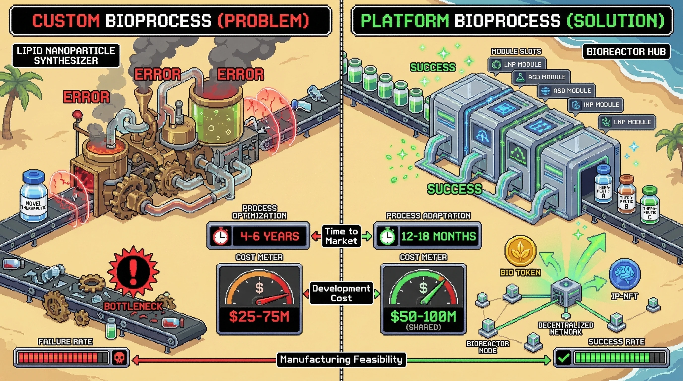 Infographic for: The Manufacturing Reality Check—Why 90% of 'Breakthrough' Therapeutics Die in Scale-Up
