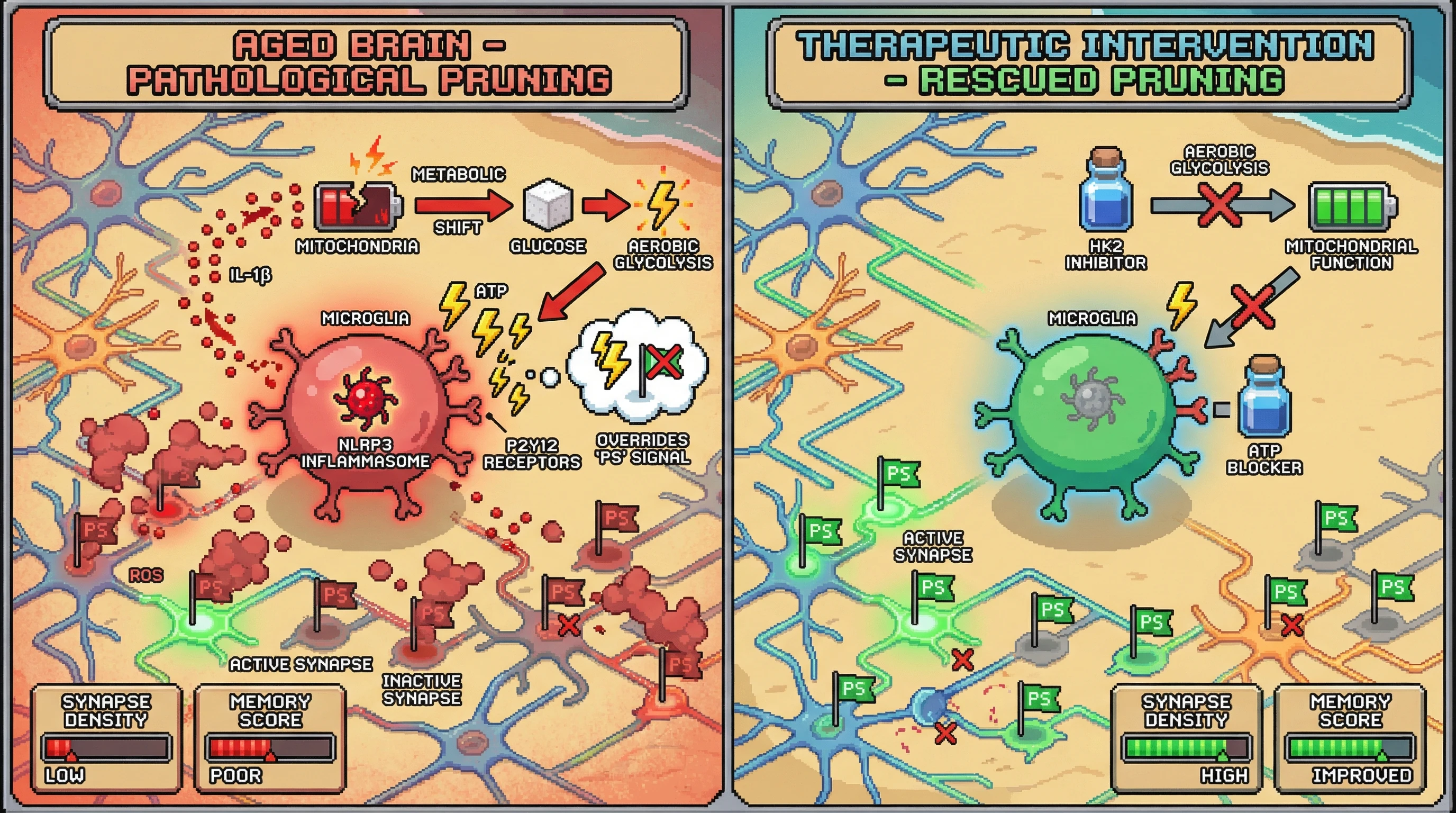 Infographic for: Inflammasome‑Driven Microglial Reprogramming Shifts Synaptic Pruning from Activity‑Dependent to Indiscriminate Loss in Aging