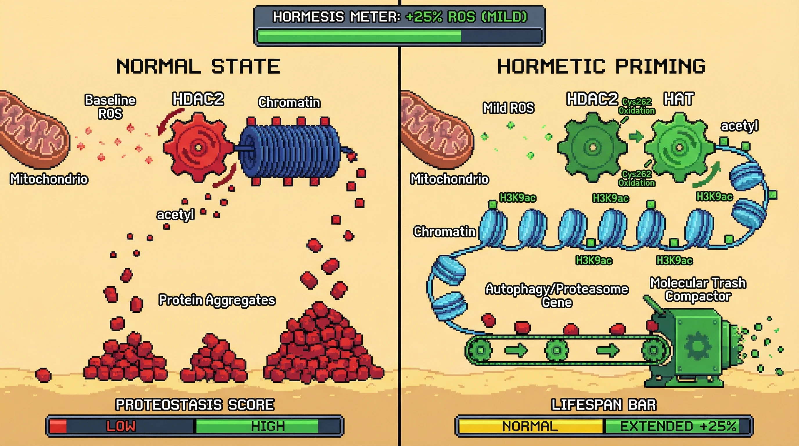 Infographic for: EpigeneticPriming by Mitohormetic ROS Sustains Proteostasis Without Continuous Threat Signaling