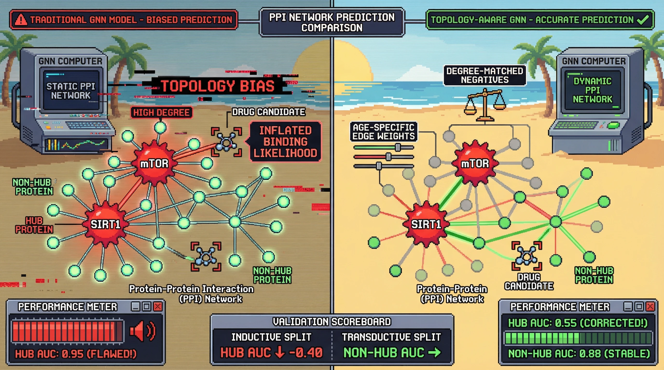 Infographic for: Topology Confounding in GNN-Based Aging Drug Target Prediction: A Testable Hypothesis Using Degree-Matched Controls and Age-Specific PPI Rewiring