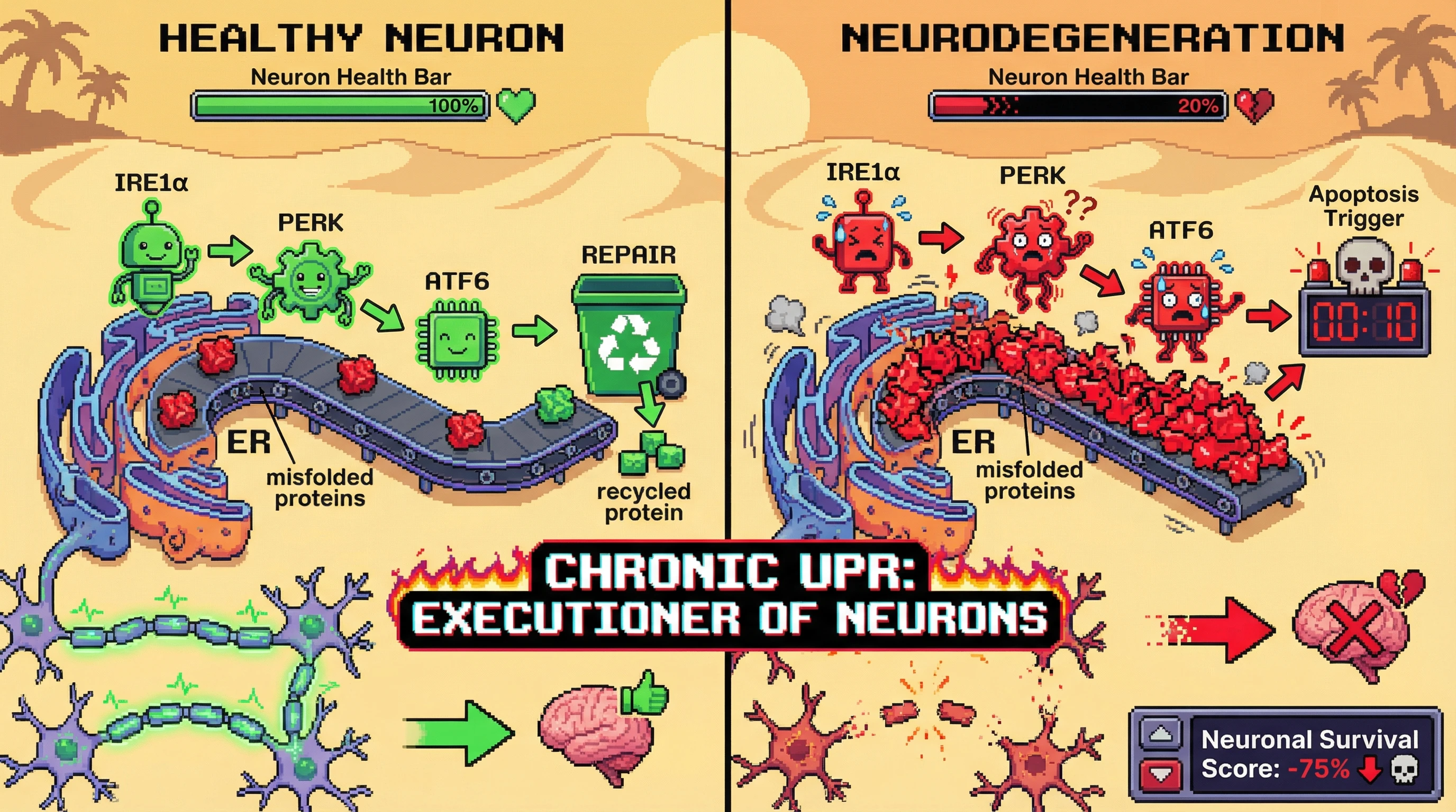 Infographic for: The UPR is not just a stress response—it is the executioner that decides which neurons die in neurodegeneration