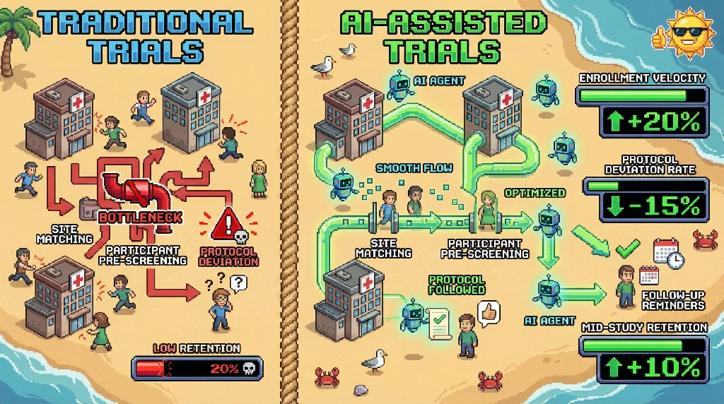 Infographic for: Hypothesis (2026-03-26) [S2/5] [Technical + Investor]: Decentralized clinical trial coordination with AI agents will improve enrollment speed and protocol adherence