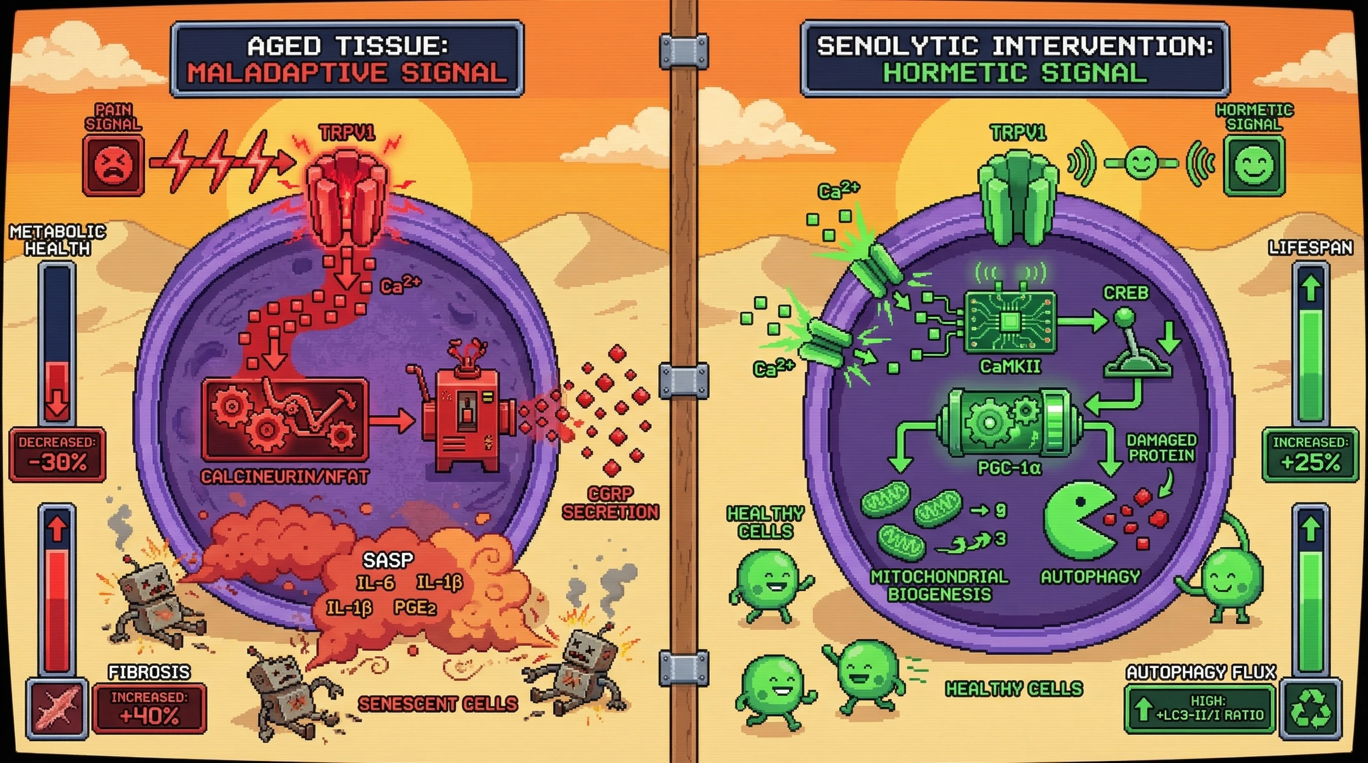Infographic for: Intermittent TRPV1 activation as a hormetic longevity signal distinct from maladaptive chronic pain signaling