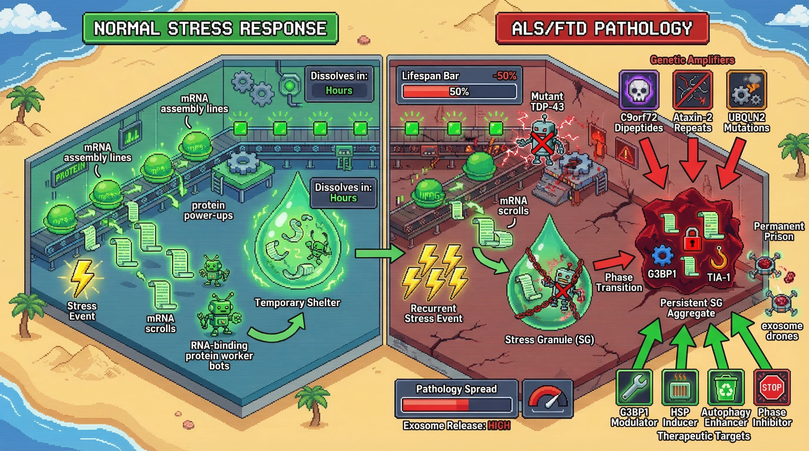 Infographic for:  Stress Granule Persistence On Amyotrophic Lateral Sclerosis and Frontotemporal Dementia.