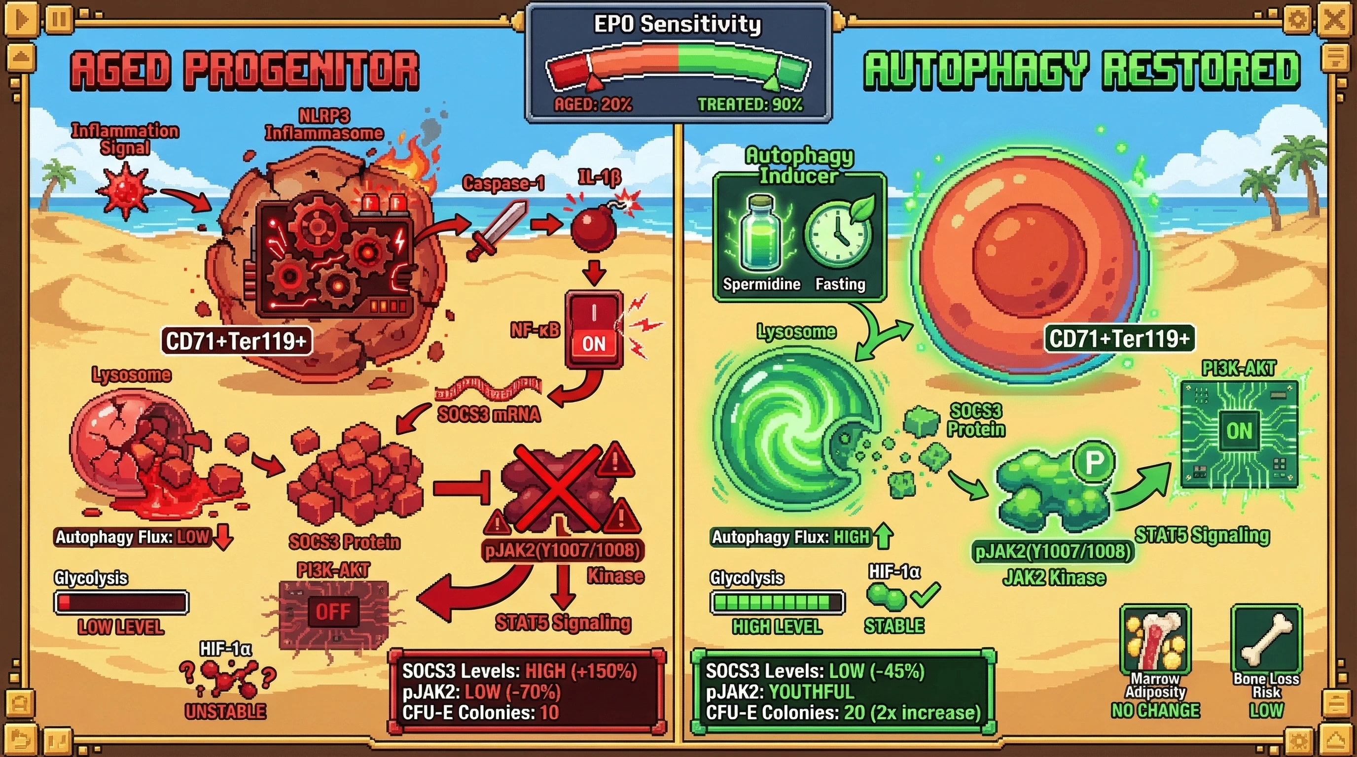 Infographic for: Inflammasome-driven SOCS3 accumulation impairs EPO signaling in aged erythroid progenitors via autophagy failure