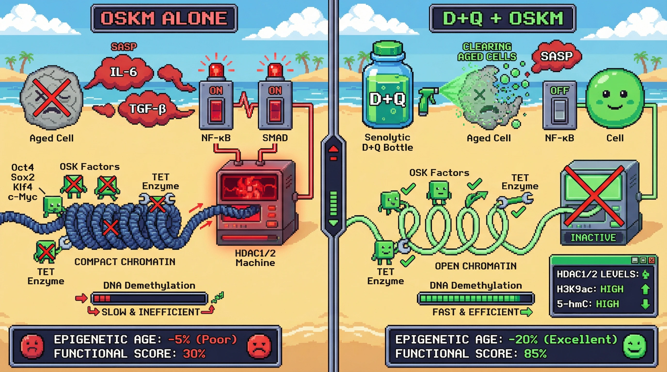 Infographic for: Sequential senolytic priming enhances epigenetic reprogramming efficacy by reducing SASP-mediated HDAC inhibition