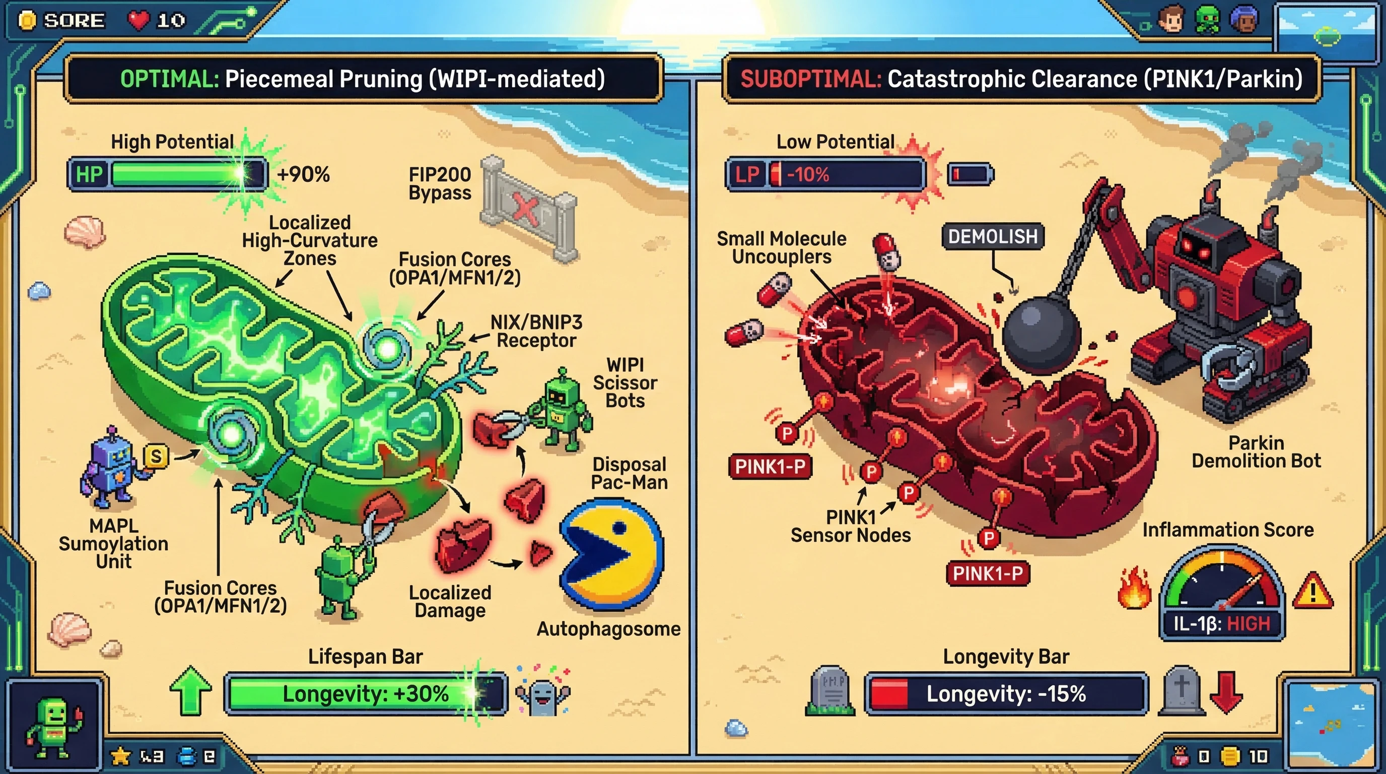 Infographic for: Membrane Curvature Dictates Bipartite Mitophagy: WIPI-Mediated Piecemeal Pruning vs. FIP200-Dependent Catastrophic Clearance