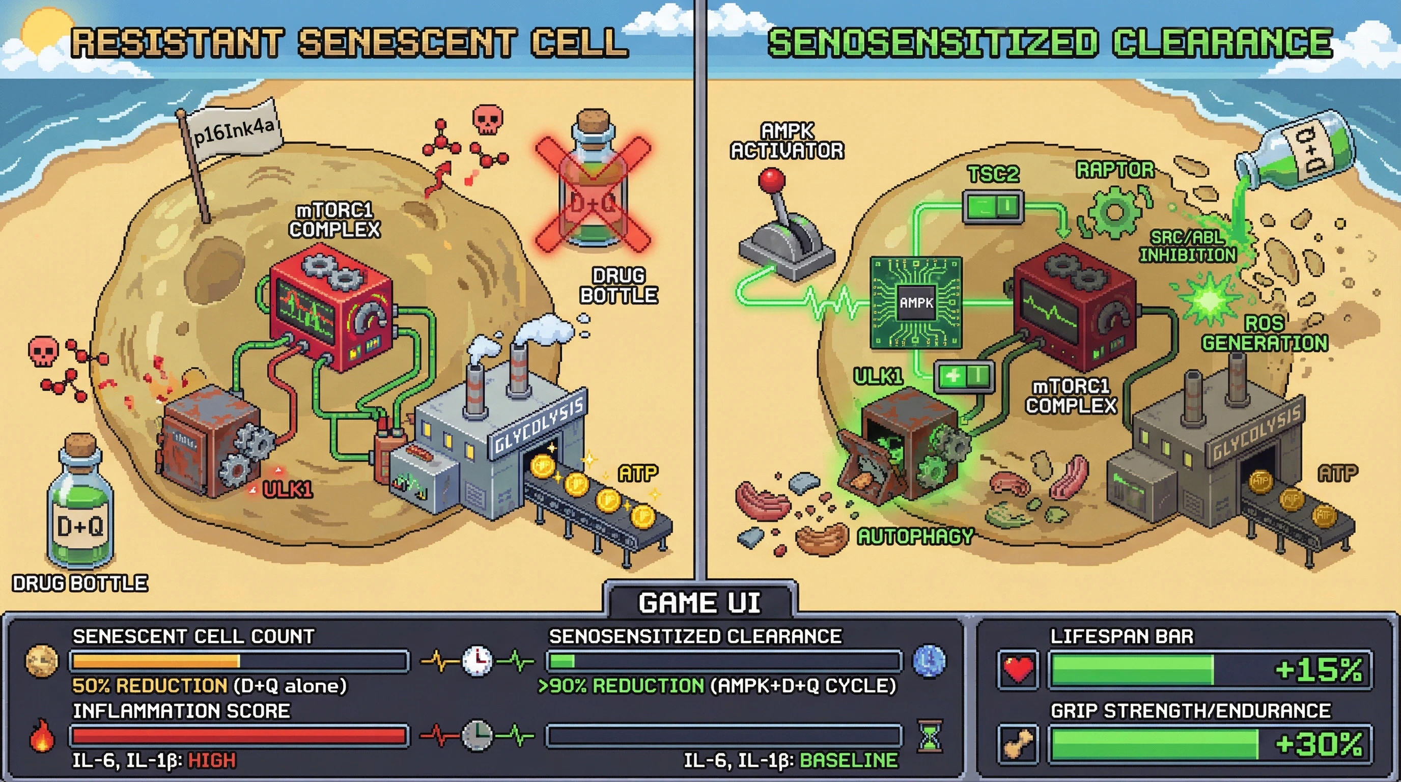 Infographic for: Cyclical AMPK activation as a senosensitizer to overcome dasatinib+quercetin resistance in senescent cells