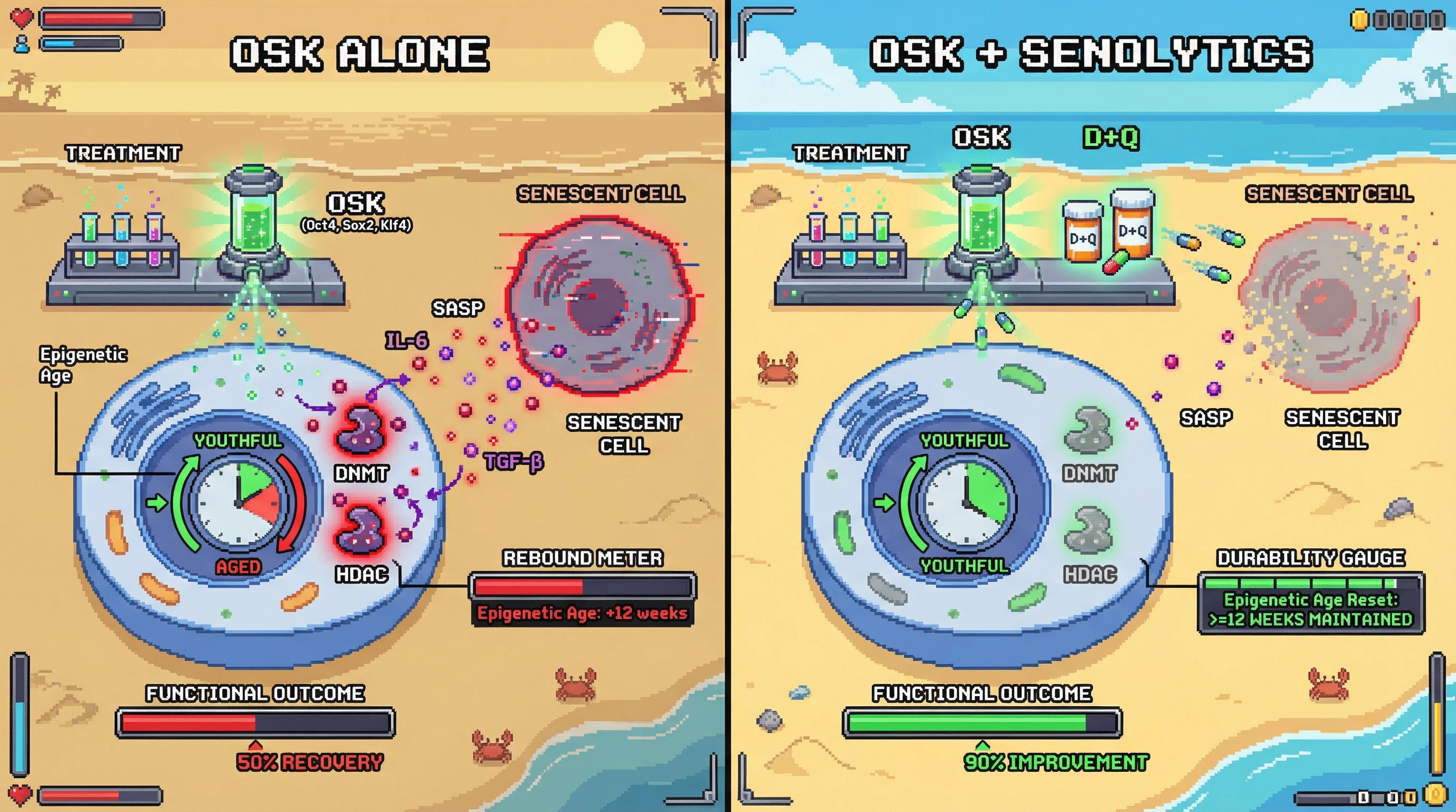 Infographic for: Transient OSK Plus Senolytic Clearance as a Strategy to Stabilize Epigenetic Rejuvenation