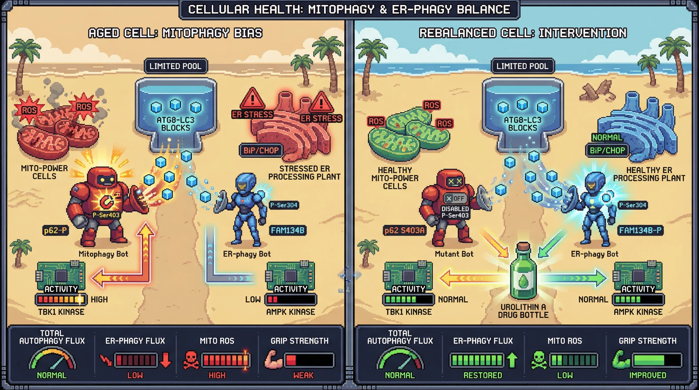 Infographic for: Competitive ATG8 Loading Determines Organelle Priority in Autophagy and Its Dysregulation Drives Age‑Related Proteostasis Collapse