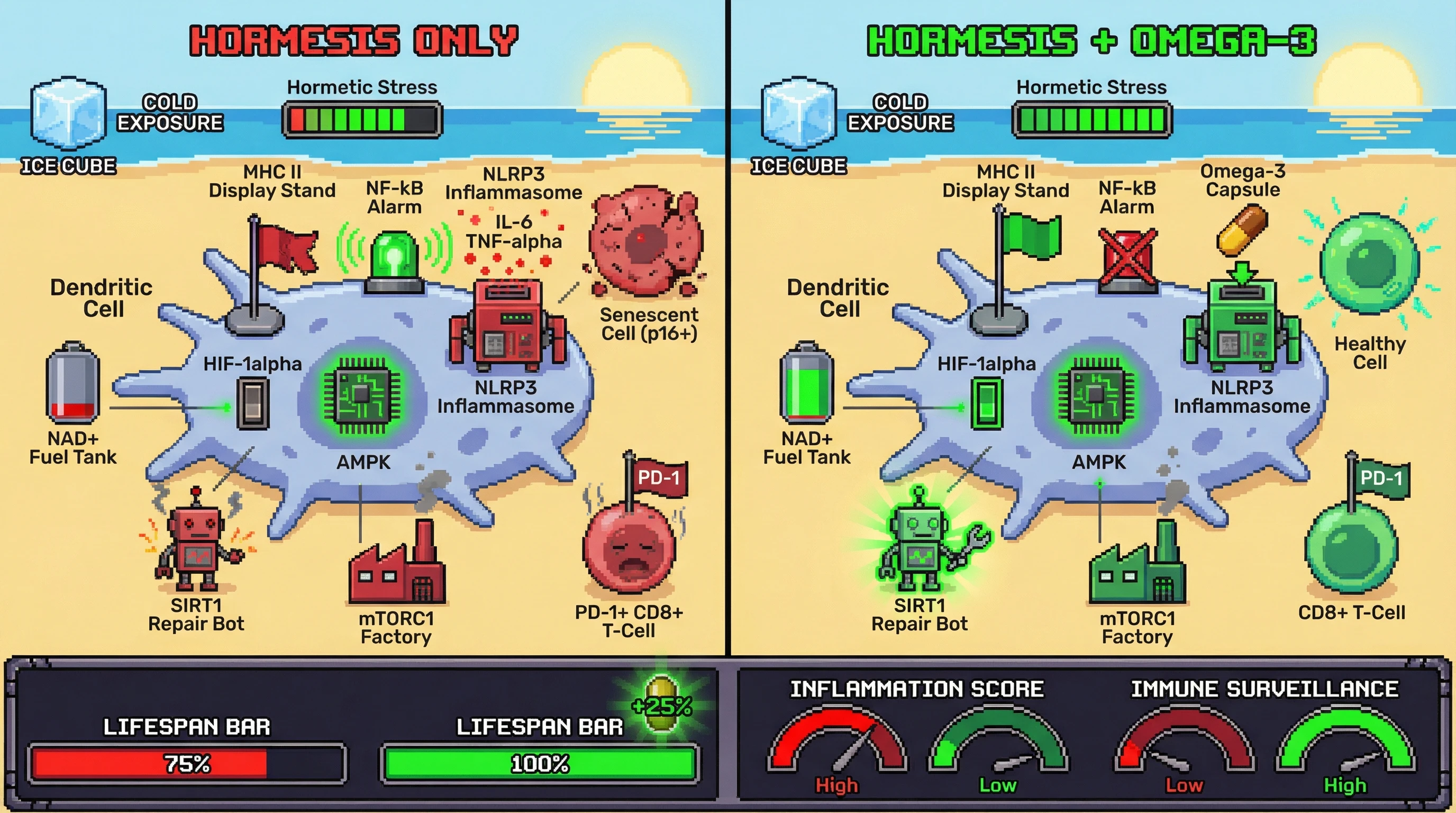 Infographic for: Hormesis‑Induced Immune Trade‑Off Requires Anti‑Inflammatory Nutrient Rescue to Prevent Accelerated Immunosenescence