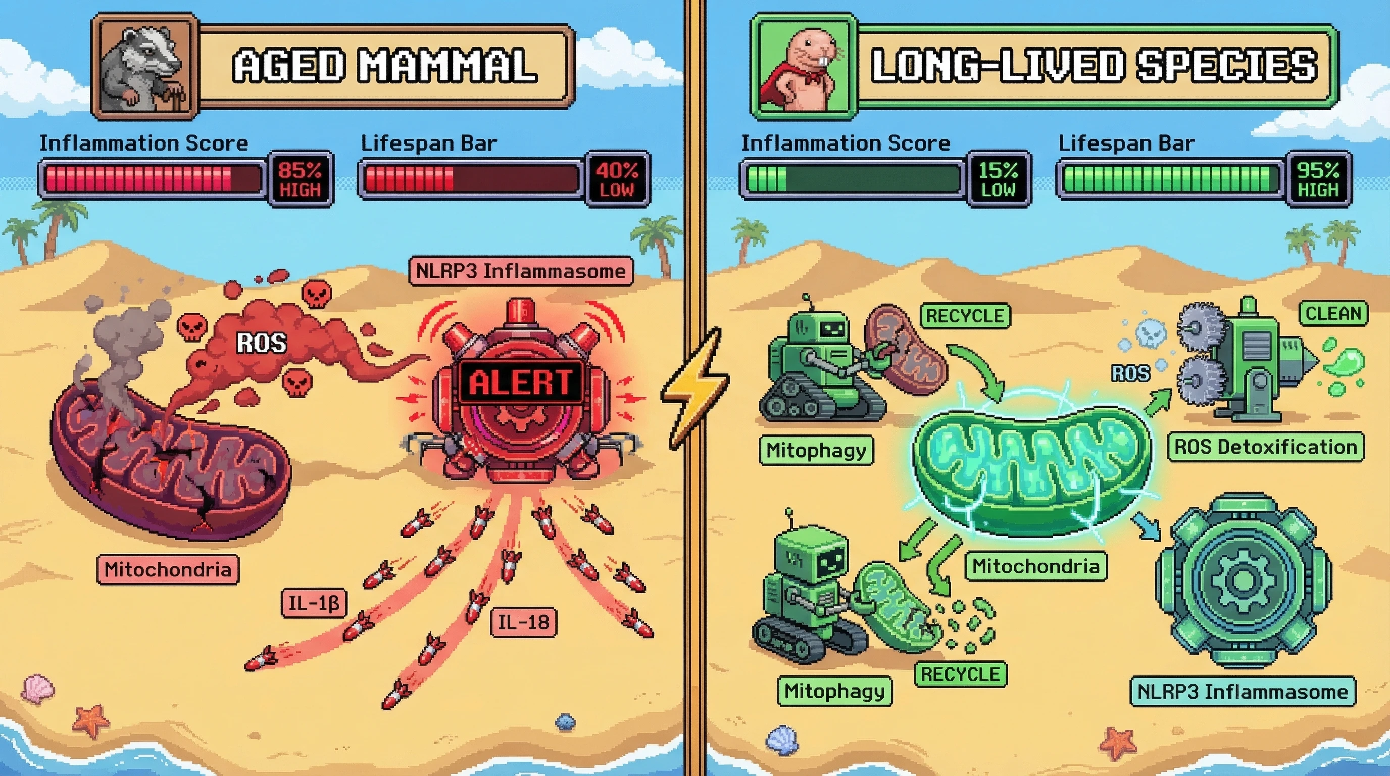 Infographic for: Inflammasome Activation Stays Suppressed in Long-Lived Species—Not Just Inflammation