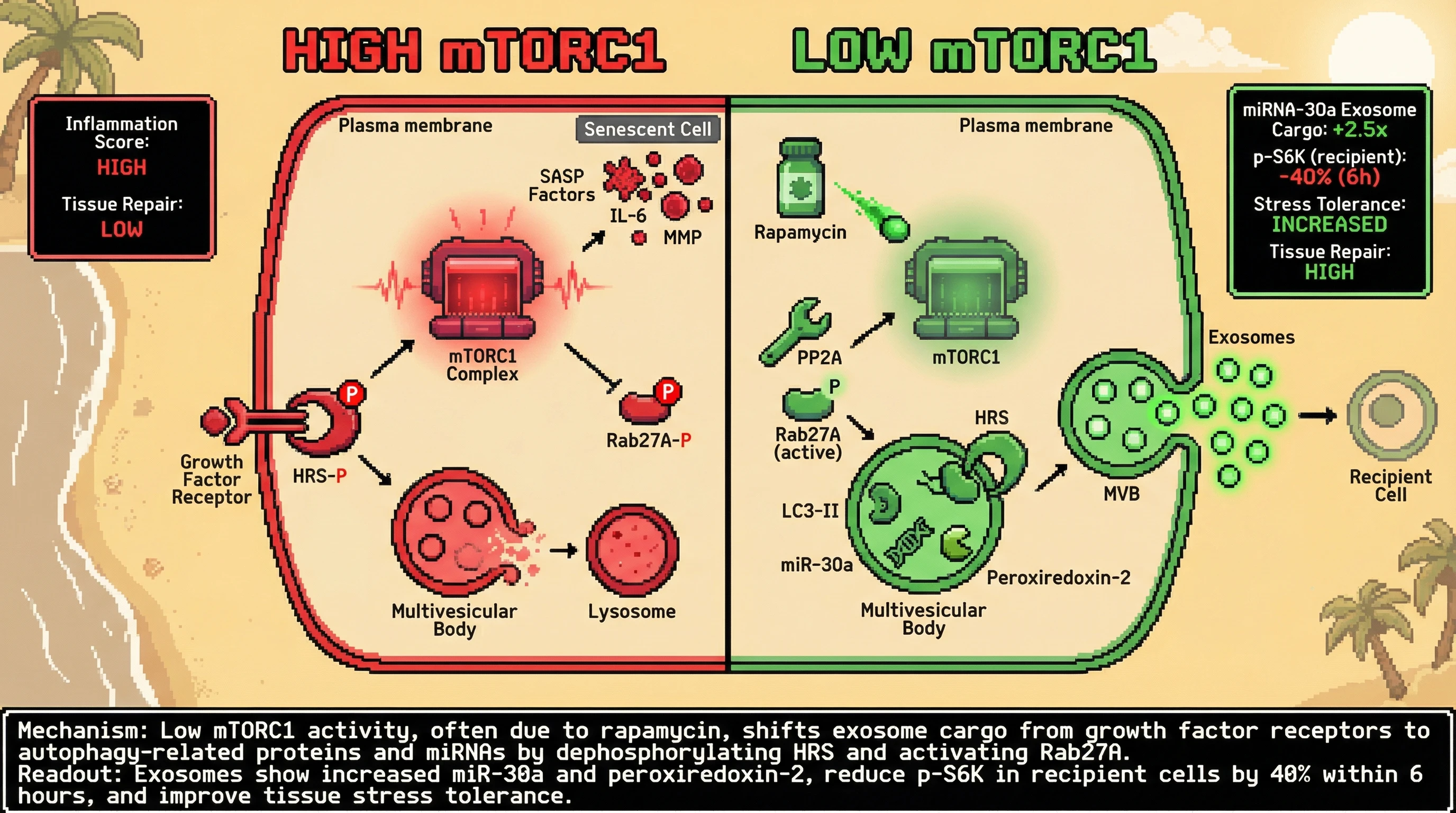 Infographic for: mTOR-Dependent Exosome Rheostat Controls a Tissue-Scale Trade‑off Between Anabolic Growth Programs and Stress‑Resistant Phenotypes