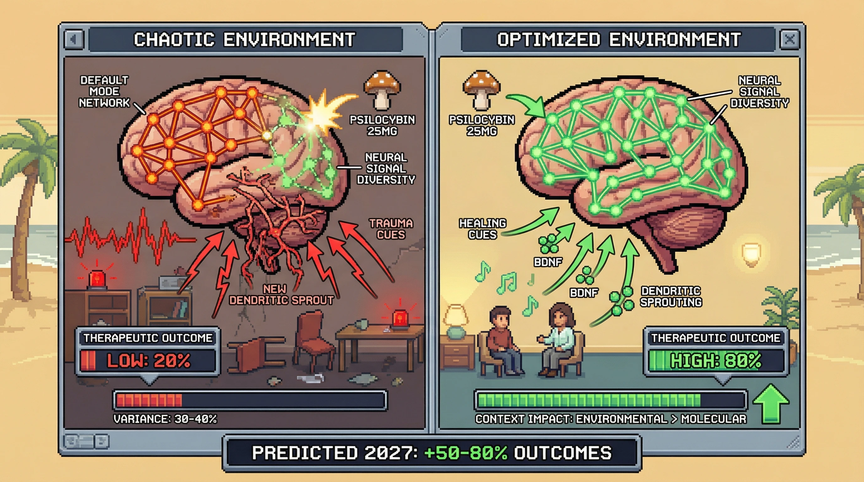 Infographic for: The Set-Setting Neural Highway—Why Environment Reprograms Psychedelic Brain Networks