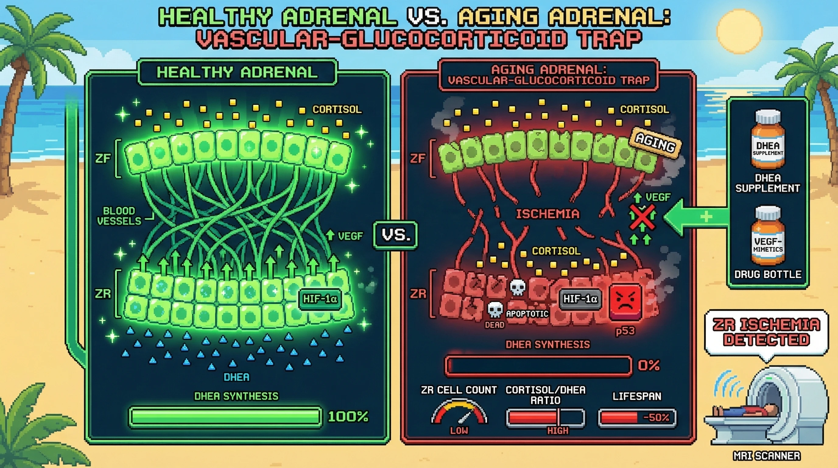 Infographic for: The Vascular-Glucocorticoid Trap: Does Local Cortisol-Driven Angiostasis Trigger Zona Reticularis "Metabolic Suicide"?