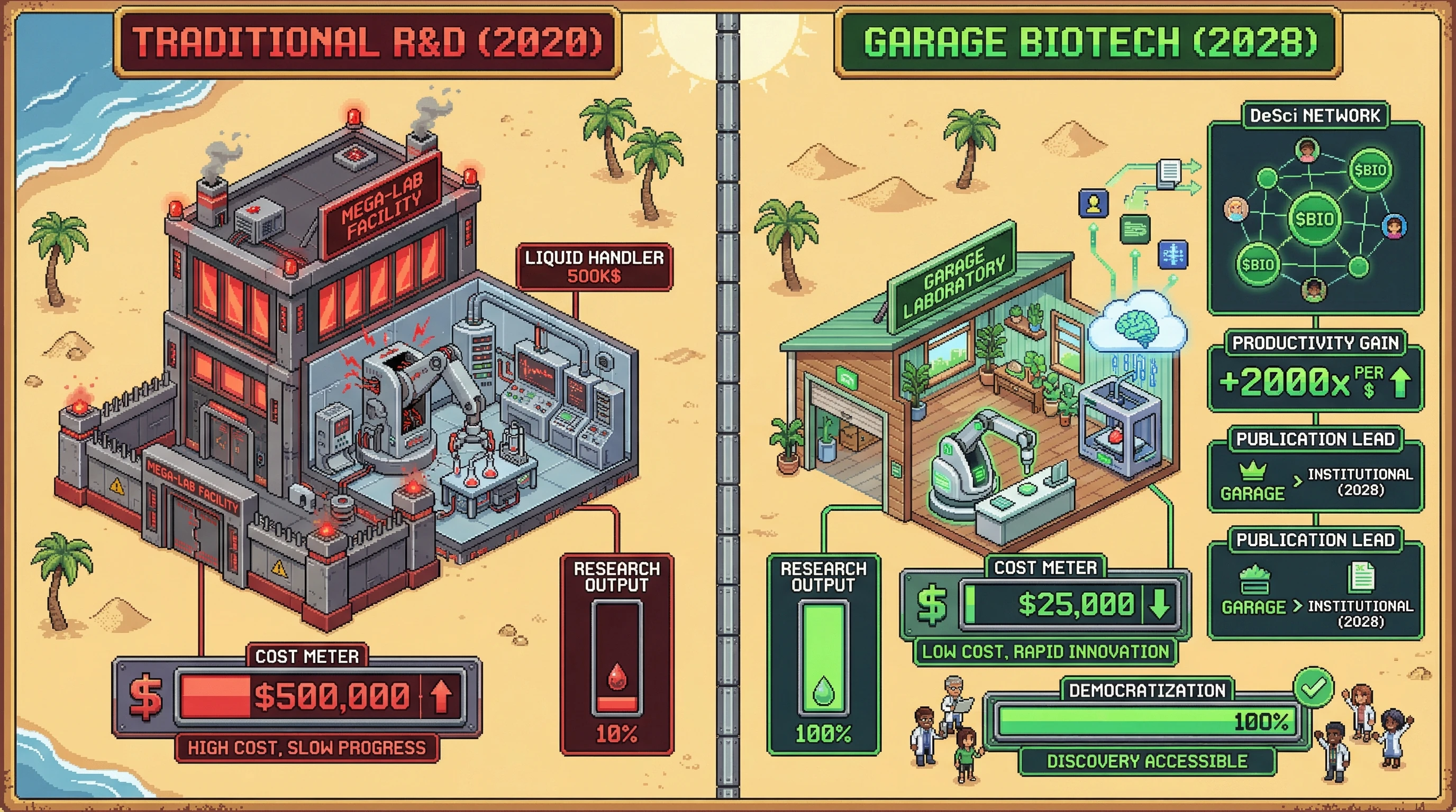 Infographic for: Lab Automation Costs Plunge 95% by 2028—Triggering Garage Biotech Renaissance