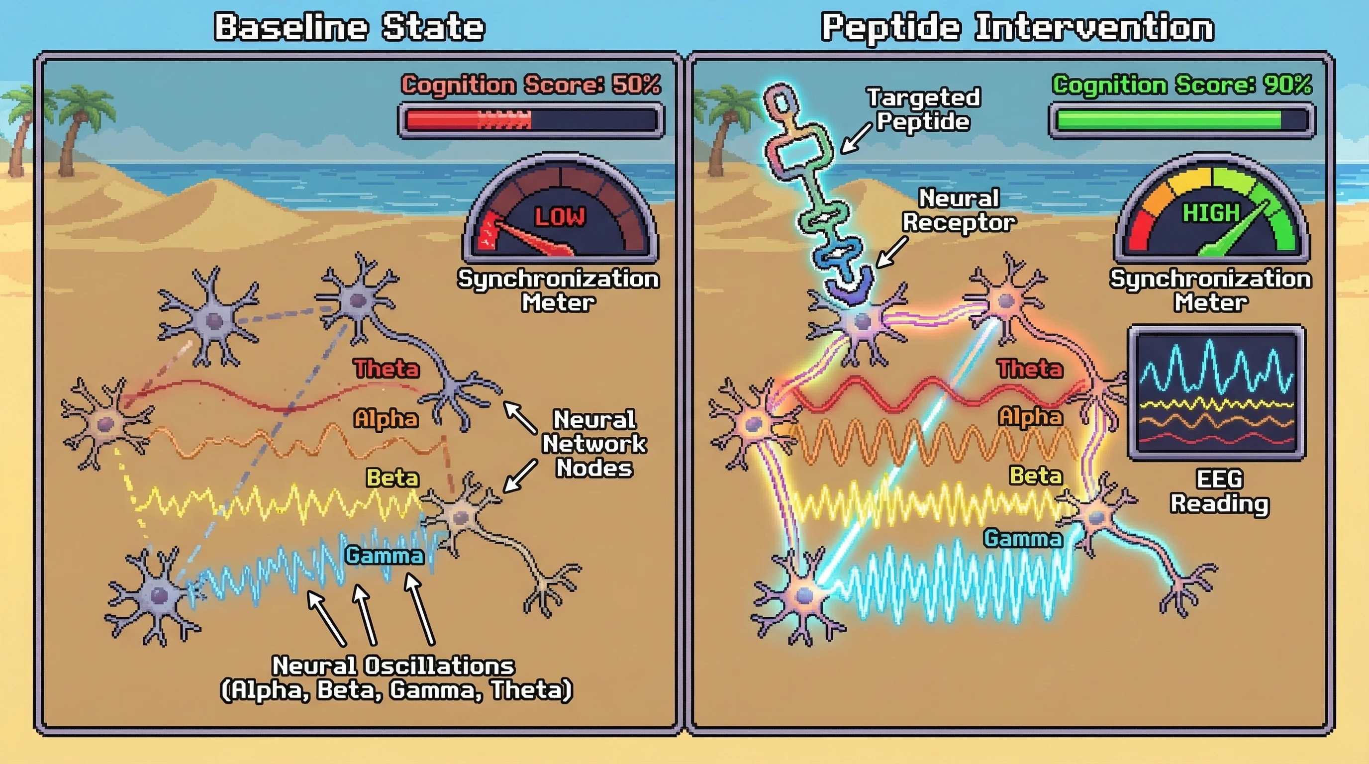 Infographic for: Hypothesis: Neural Synchronization Enhancement Through Targeted Peptide Sequences