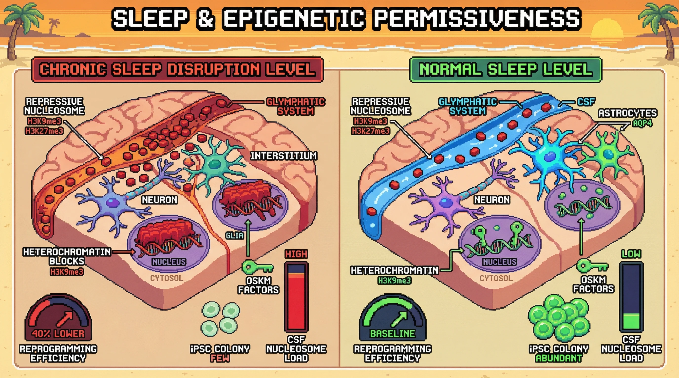 Infographic for: Sleep-Dependent Glymphatic Export of Histone-Modified Nucleosomes Sets the Epigenetic Permissiveness for Cellular Reprogramming