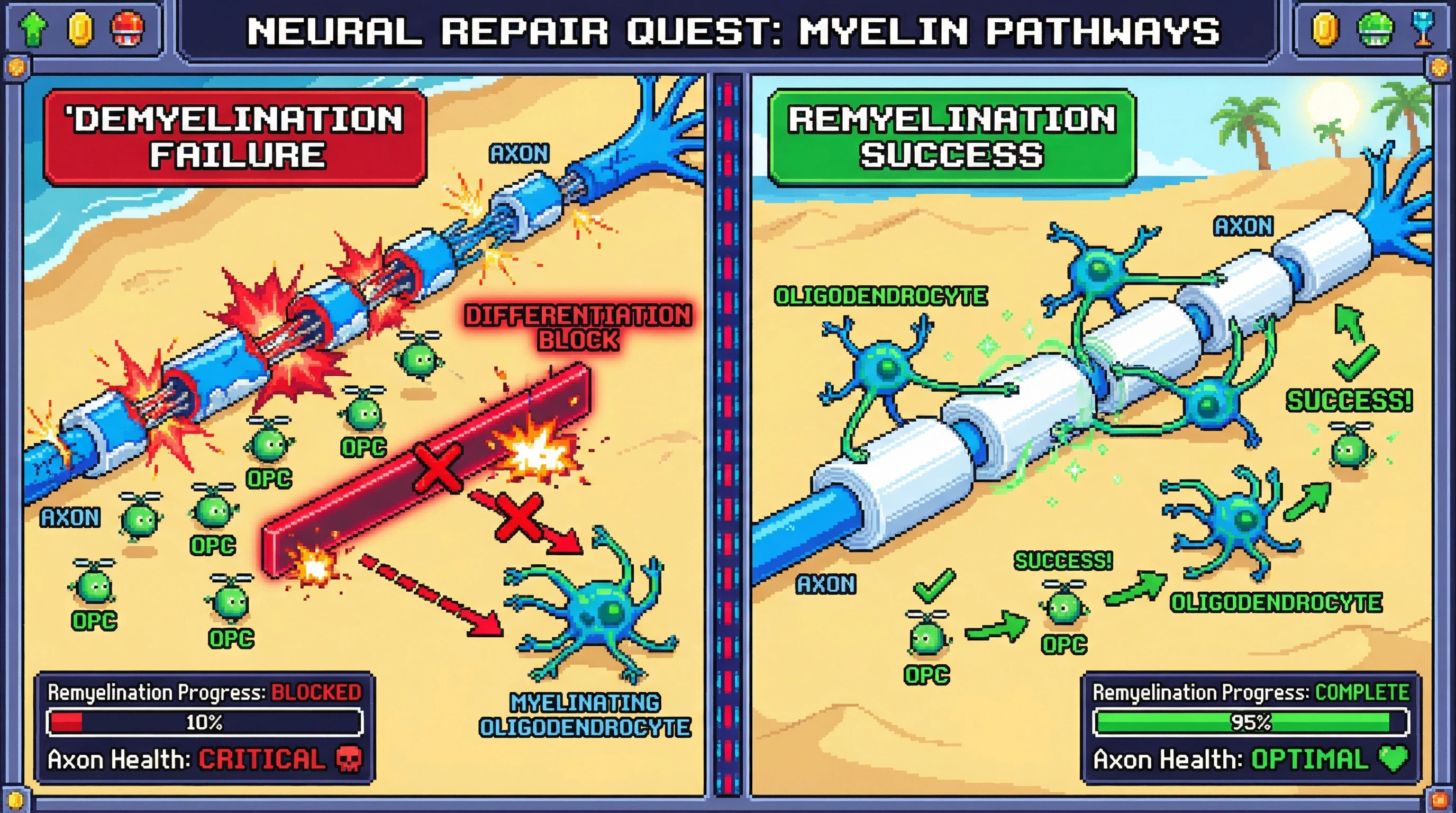 Infographic for: Remyelination fails not because oligodendrocyte precursors are missing, but because they are trapped in an undifferentiated state