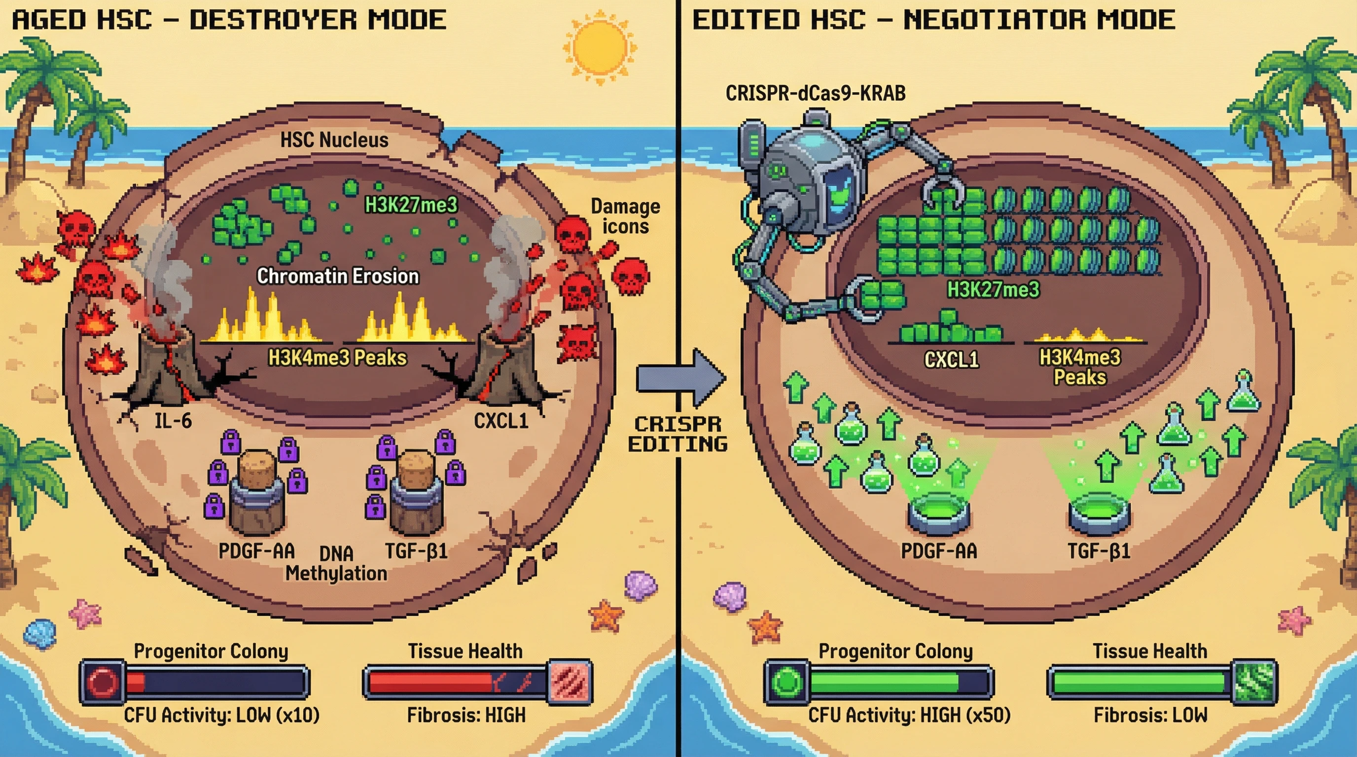 Infographic for: Chromatin erosion in senescent stem cells reprograms SASP from tissue‑protective to tissue‑destructive