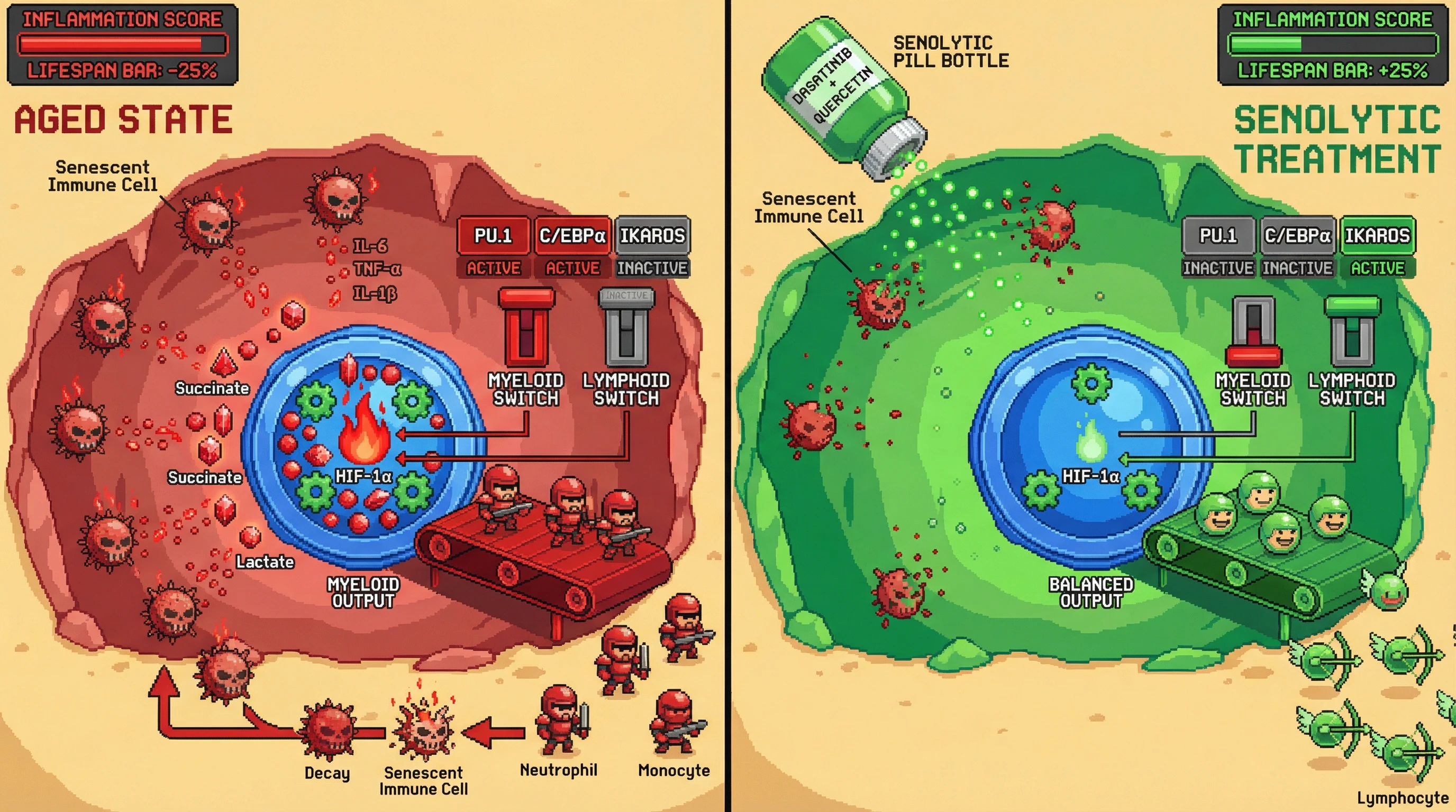 Infographic for: Senolytic‑mediated reset of hematopoietic stem cell epigenetics breaks the inflammaging‑driven immune senescence loop