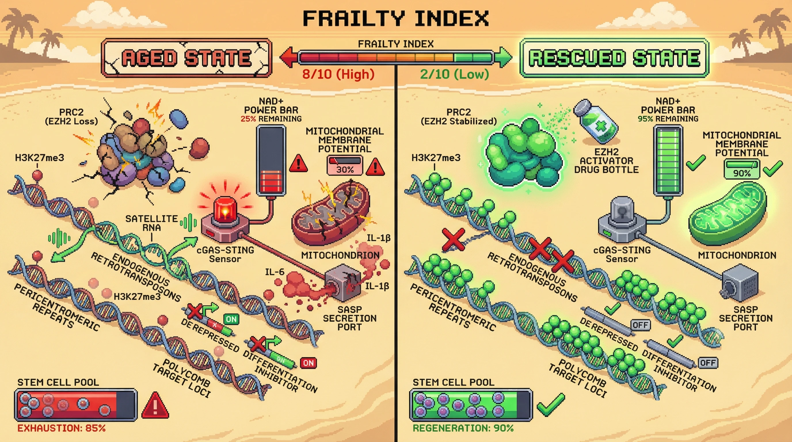 Infographic for: PRC2 as the Convergent Epigenetic Node Driving Multiple Hallmarks of Aging